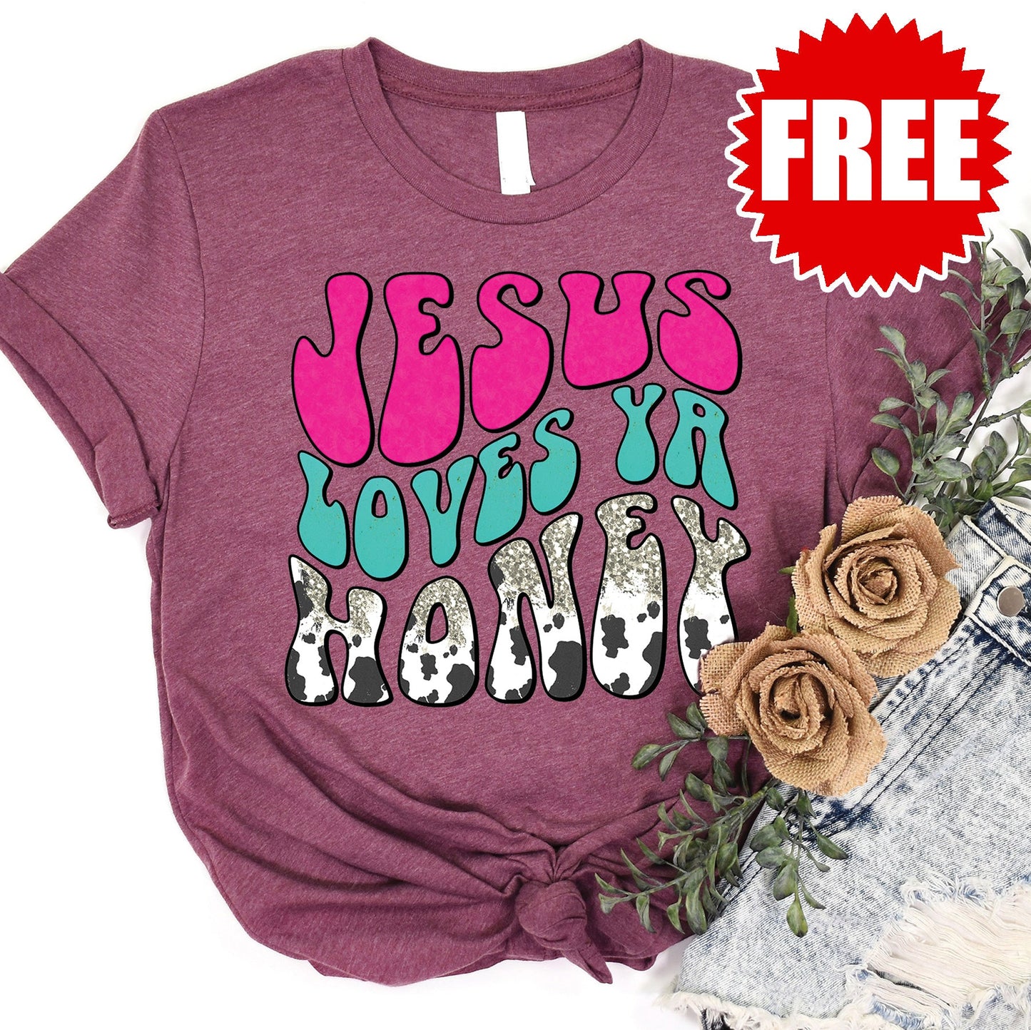 Jesus Loves Ya Tee - Heather Burgundy - 0