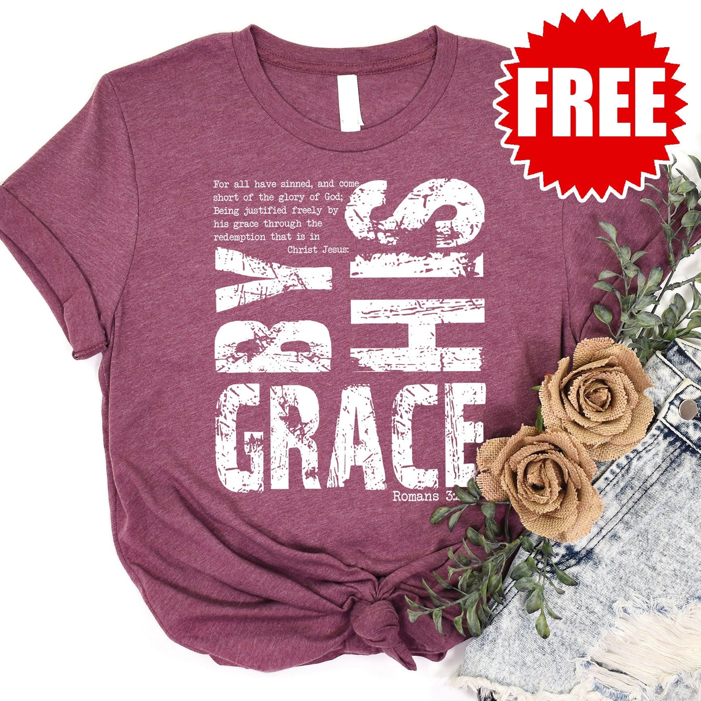 By His Grace Tee - Heather Burgundy - 0
