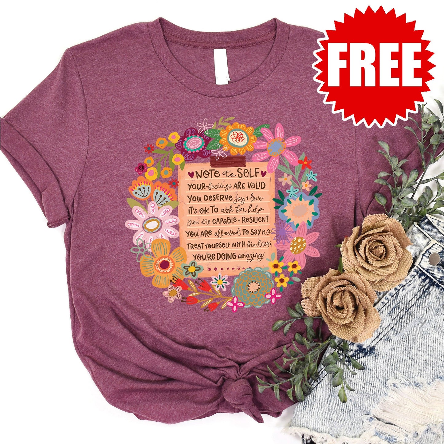 Note To Self Tee - Heather Burgundy - 0