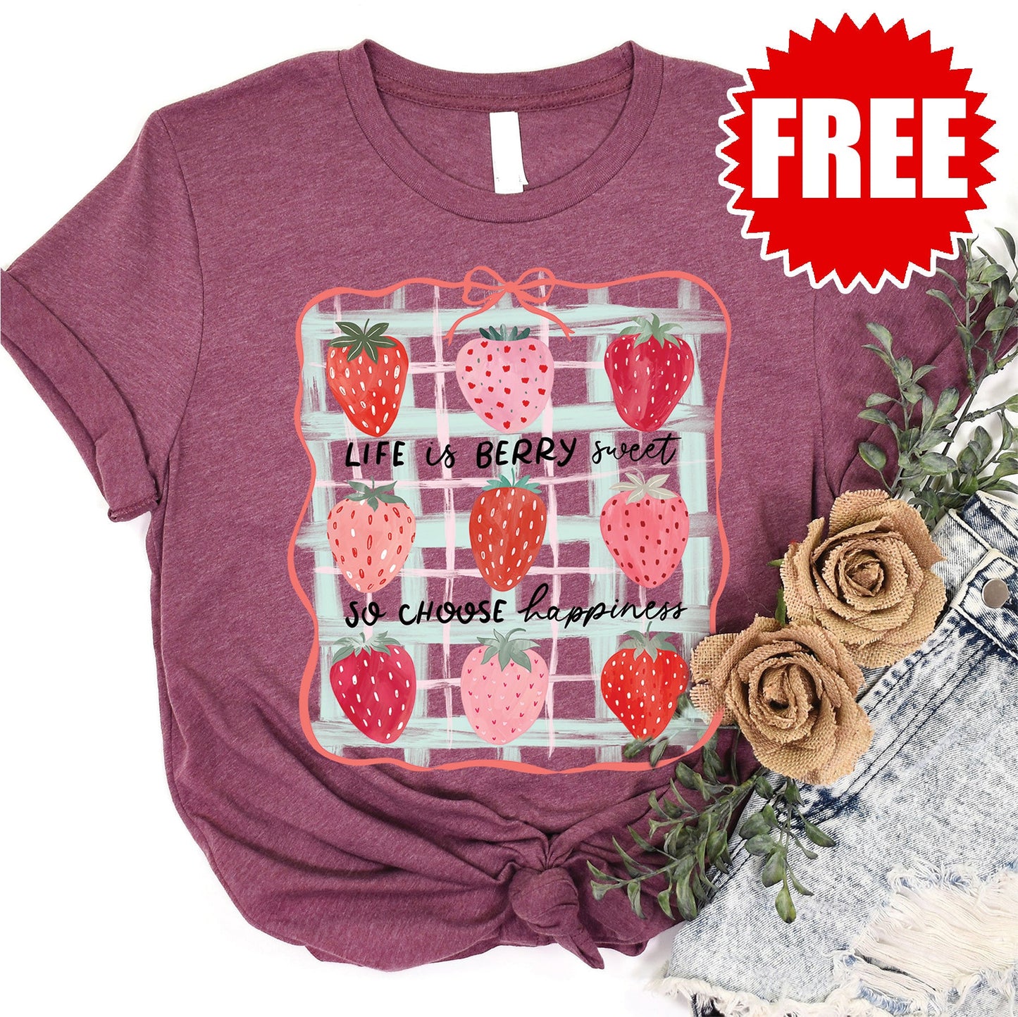 Life is Berry Sweet Tee - Heather Burgundy - 0
