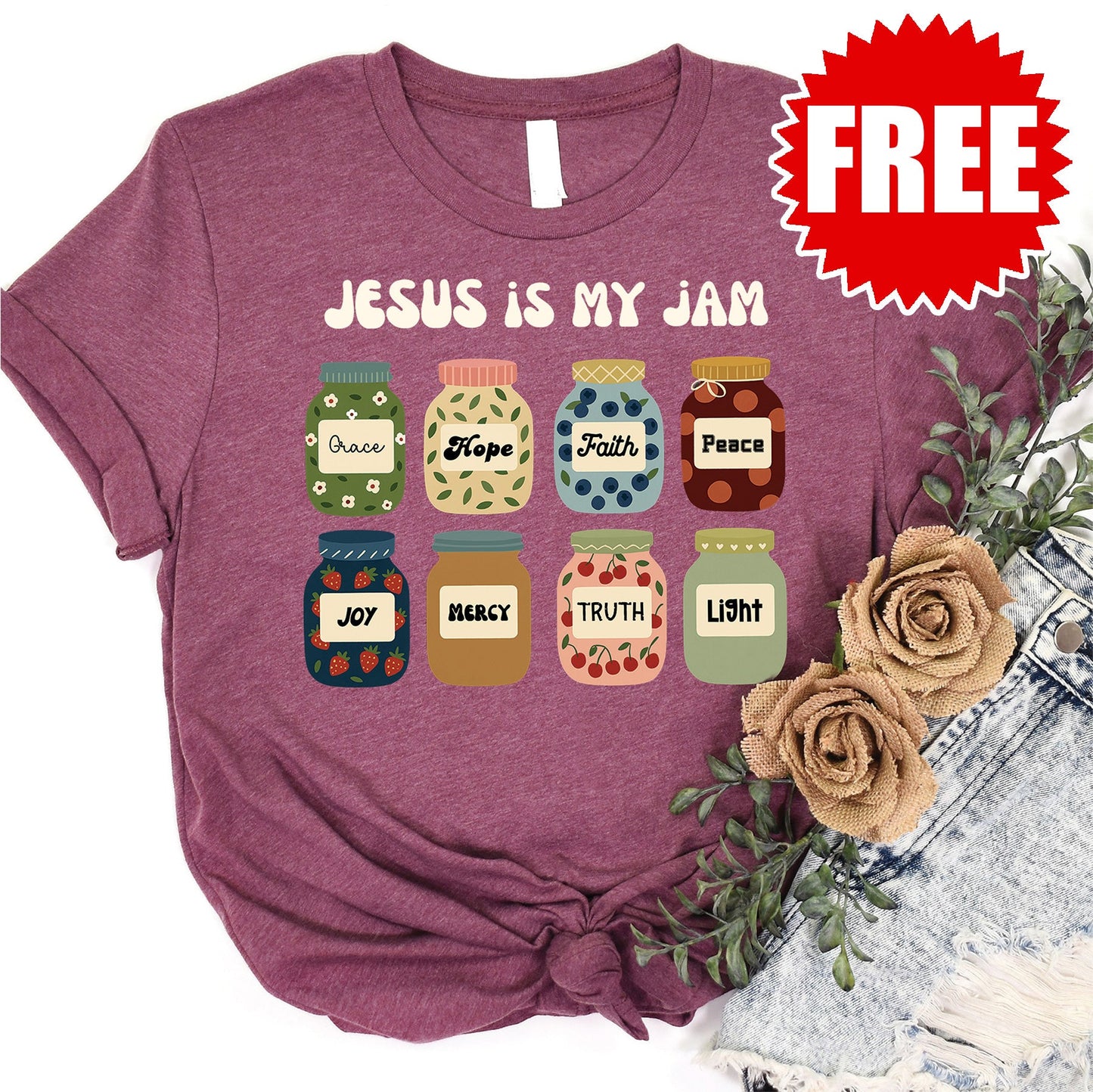 Jesus is my Jam Tee - Heather Burgundy - 0