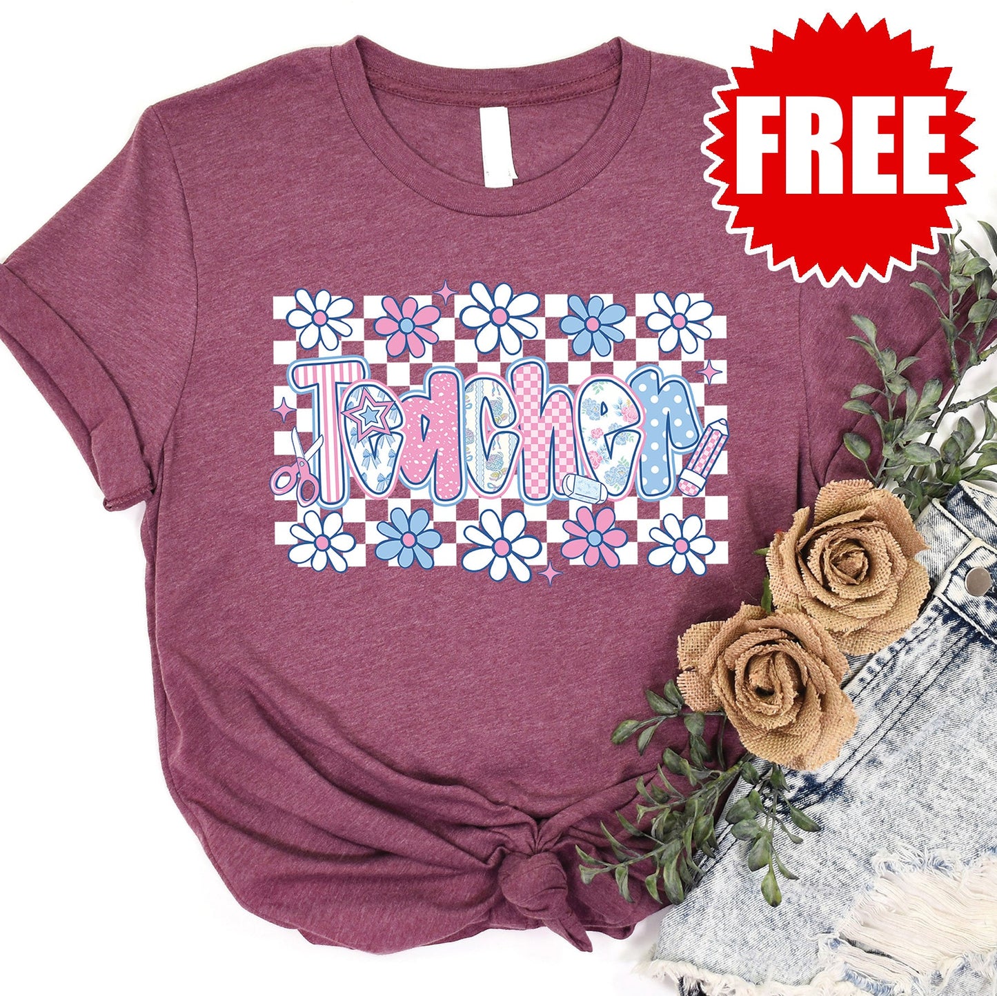Teacher Tee - Heather Burgundy - 0 Style001