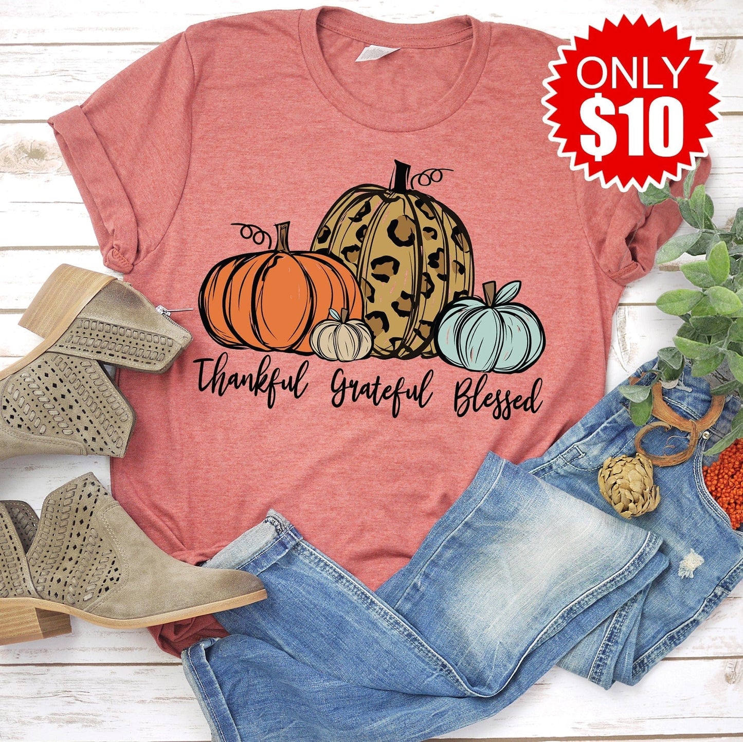 Thankful Grateful Blessed Pumpkin Tee - 10 - A