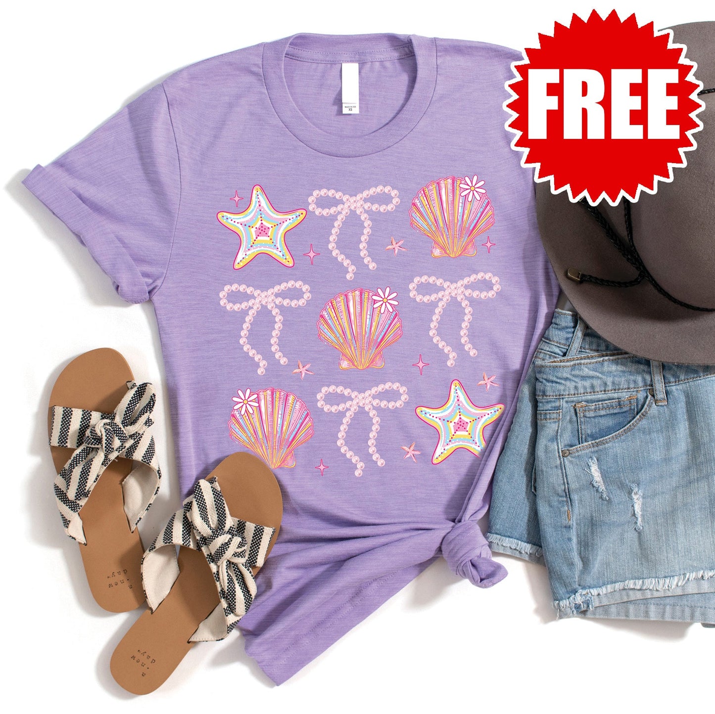 Shells and Ribbons Tee - Heather Dark Lavender - 0