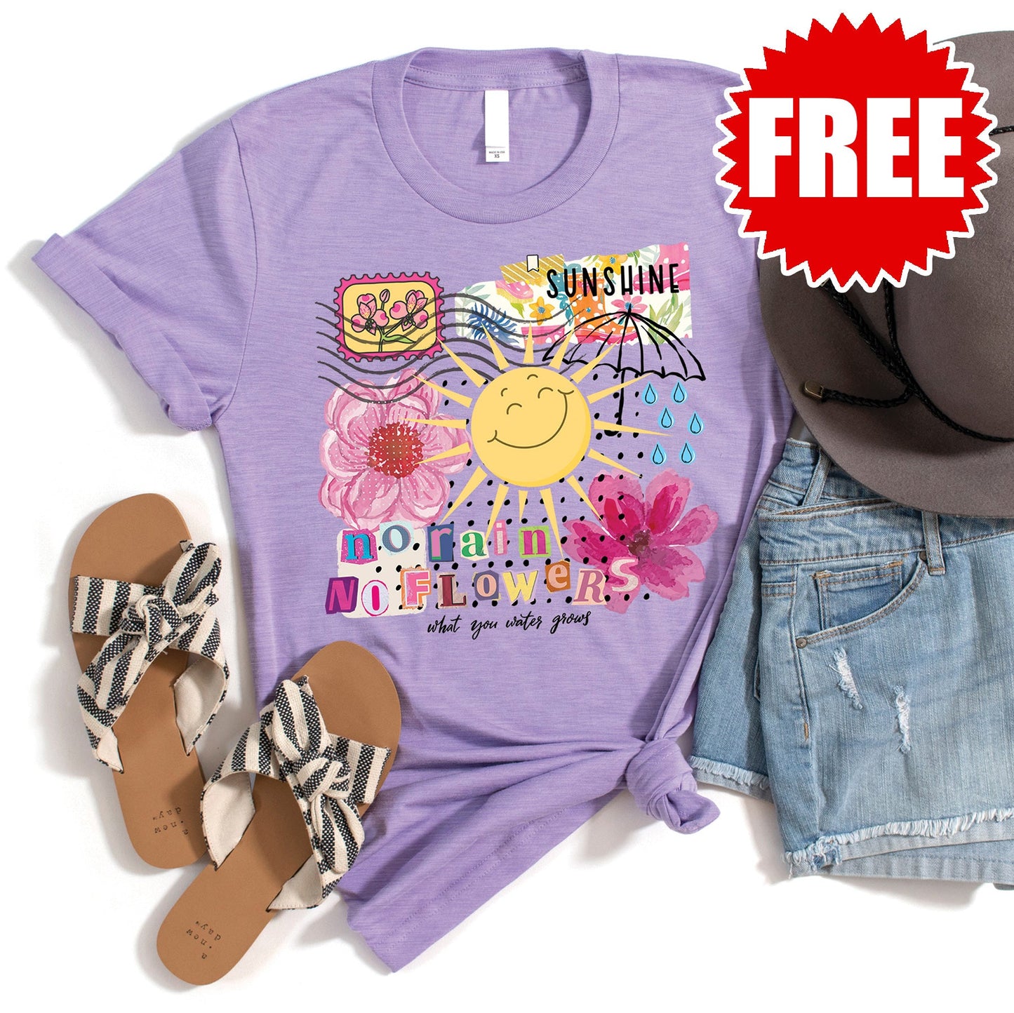No Rain No Flowers Tee - Heather Dark Lavender - 0