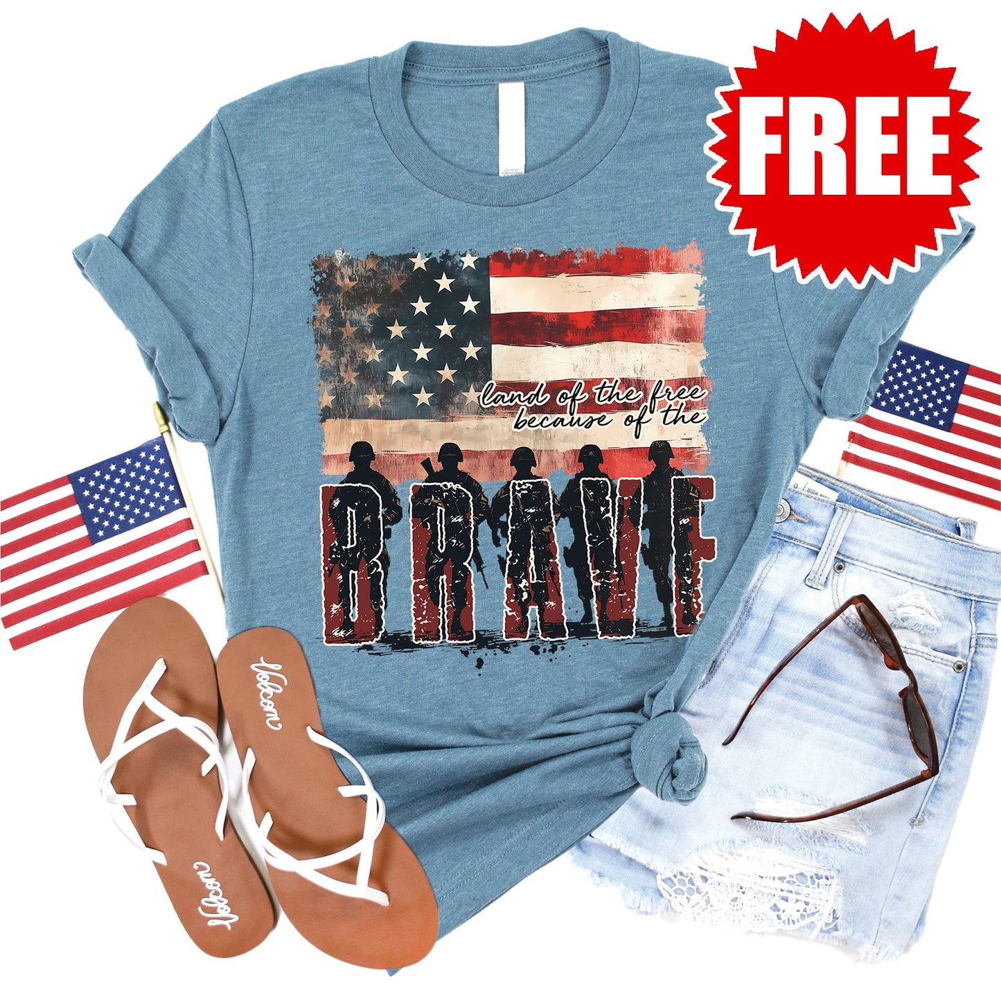 Land Of The Free Tee - Heather Denim - FREE
