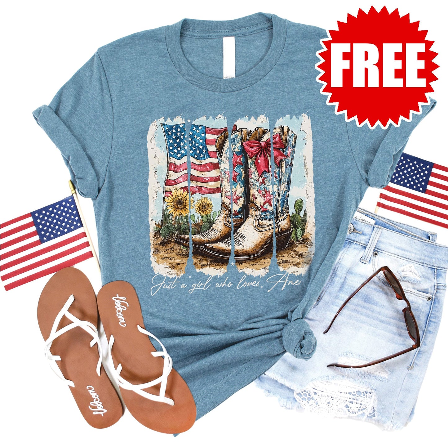 Girl Who Loves America Tee - Heather Denim - 0