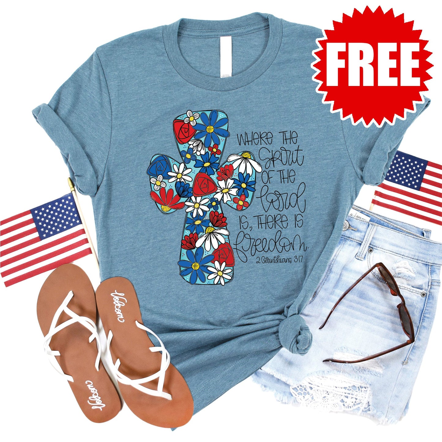 There Is Freedom Tee - Heather Denim - FREE