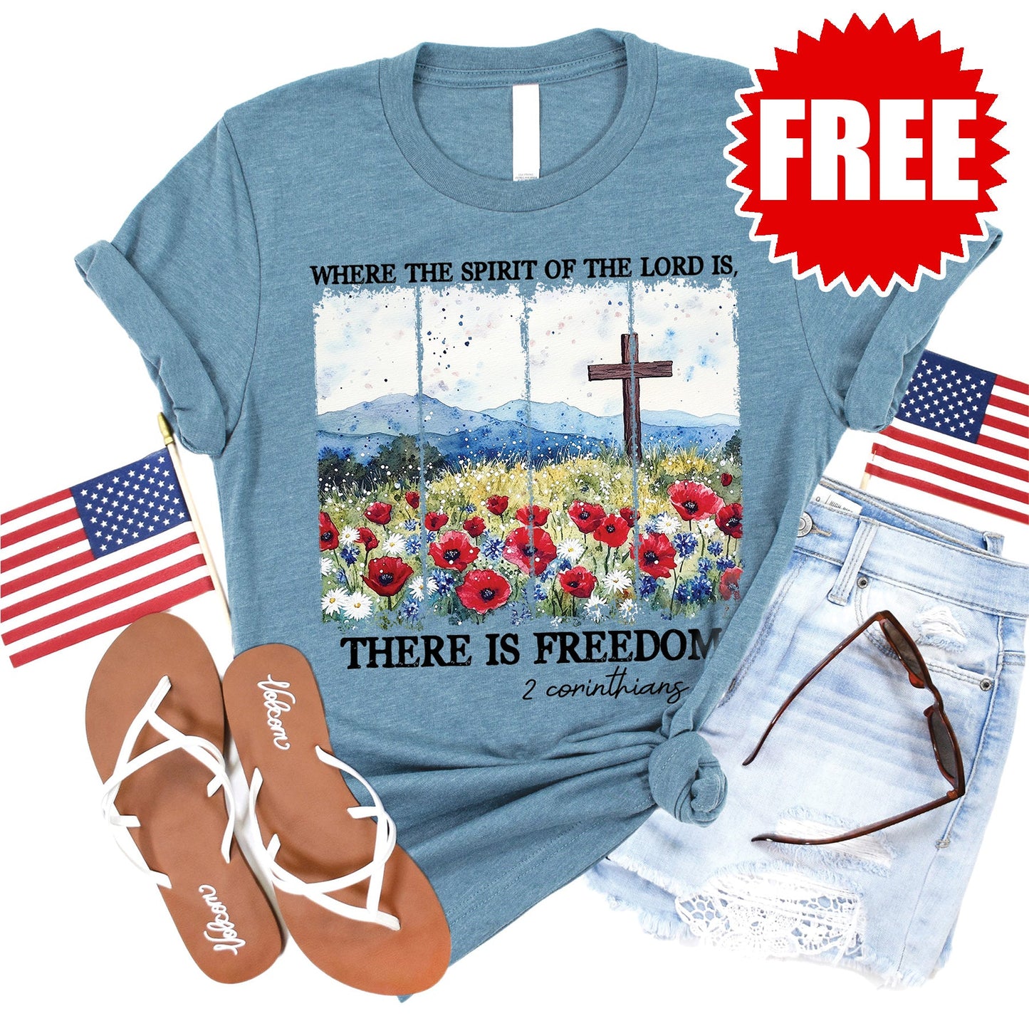 There Is Freedom Tee - Heather Denim - 0 Style001