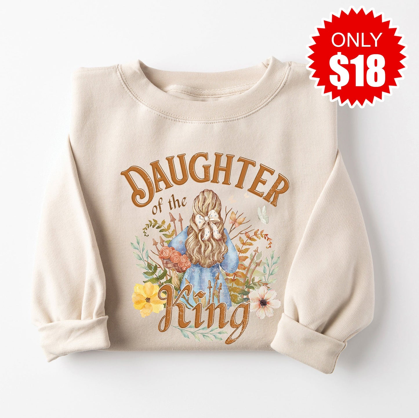 Daughter of the King Watercolor Sweatshirt - Heather Dust - 18