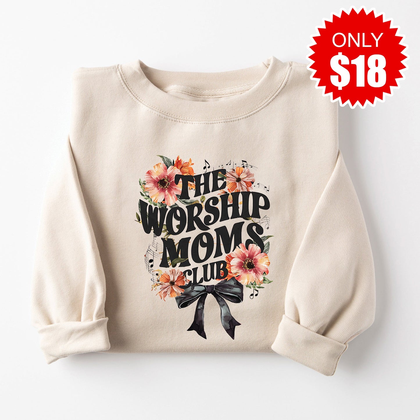 The Worship Moms Club Sweatshirt - Heather Dust - 18