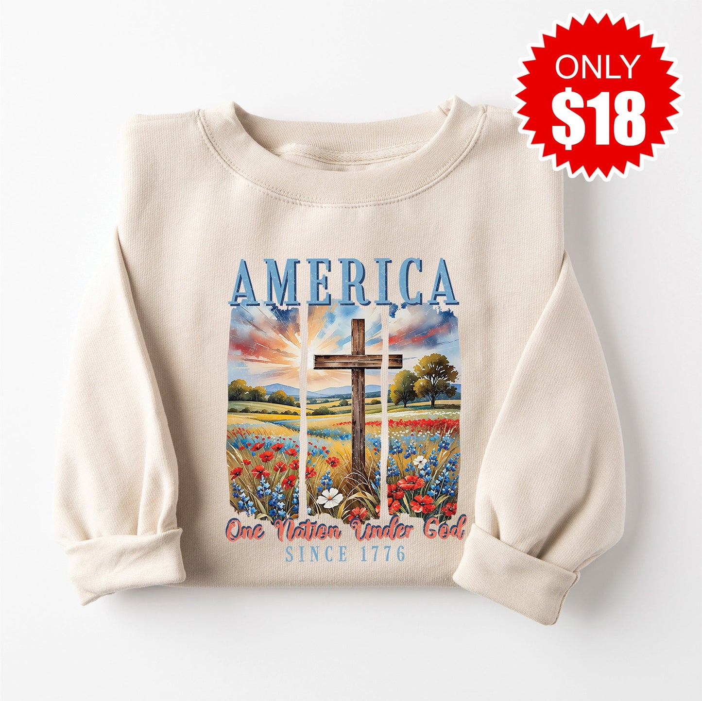 One Nation Under God Sweatshirt - Heather Dust - 18