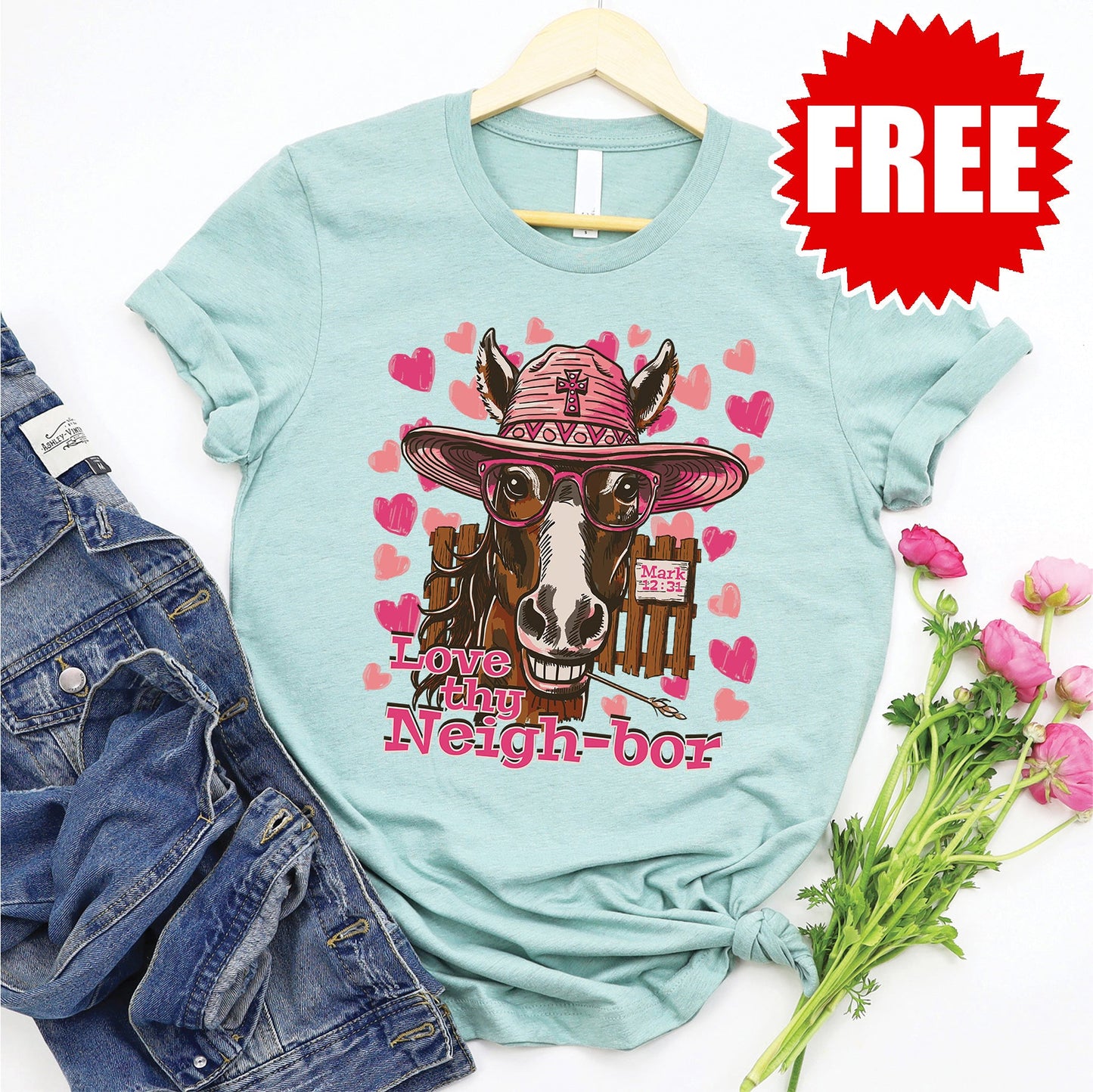 Love Thy Neigh-bor Tee - Heather Dusty Blue Style001
