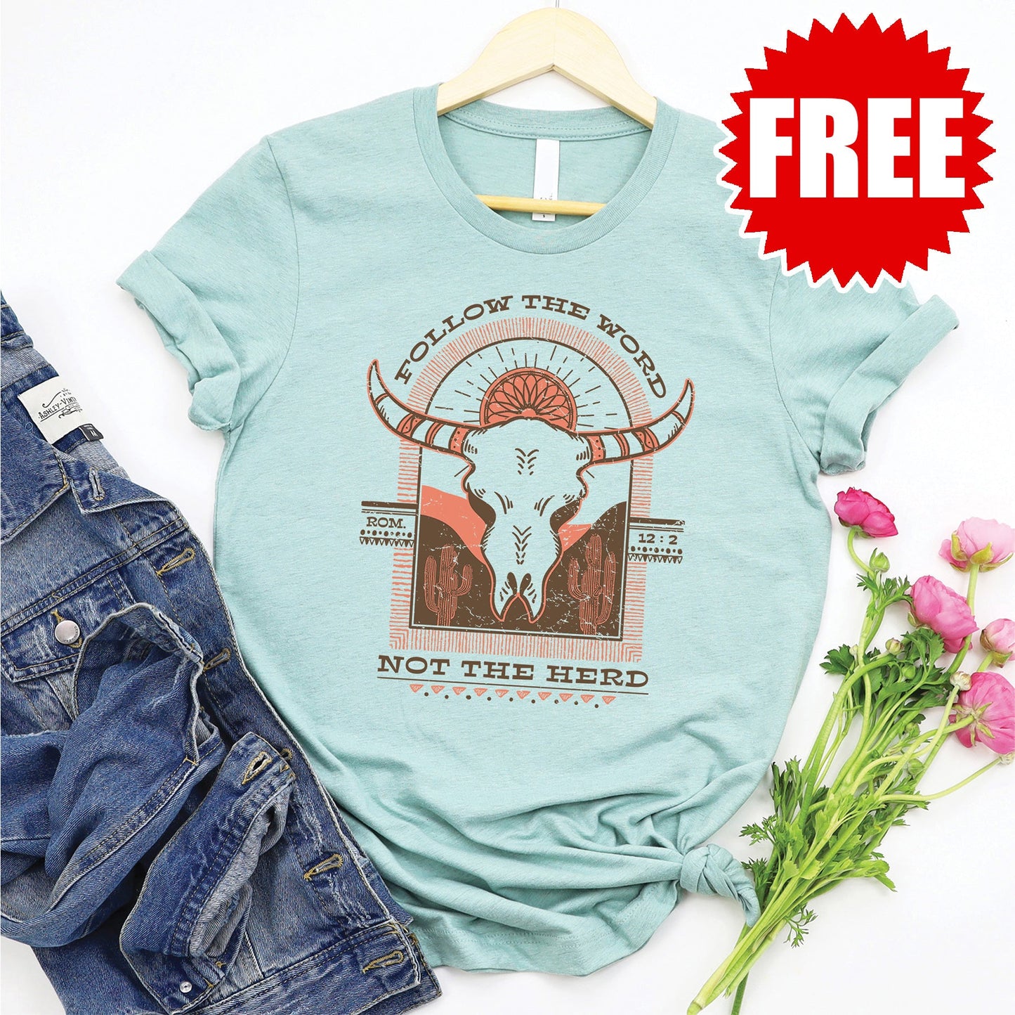 Follow the Word Herd Tee - Heather Dusty Blue - 0