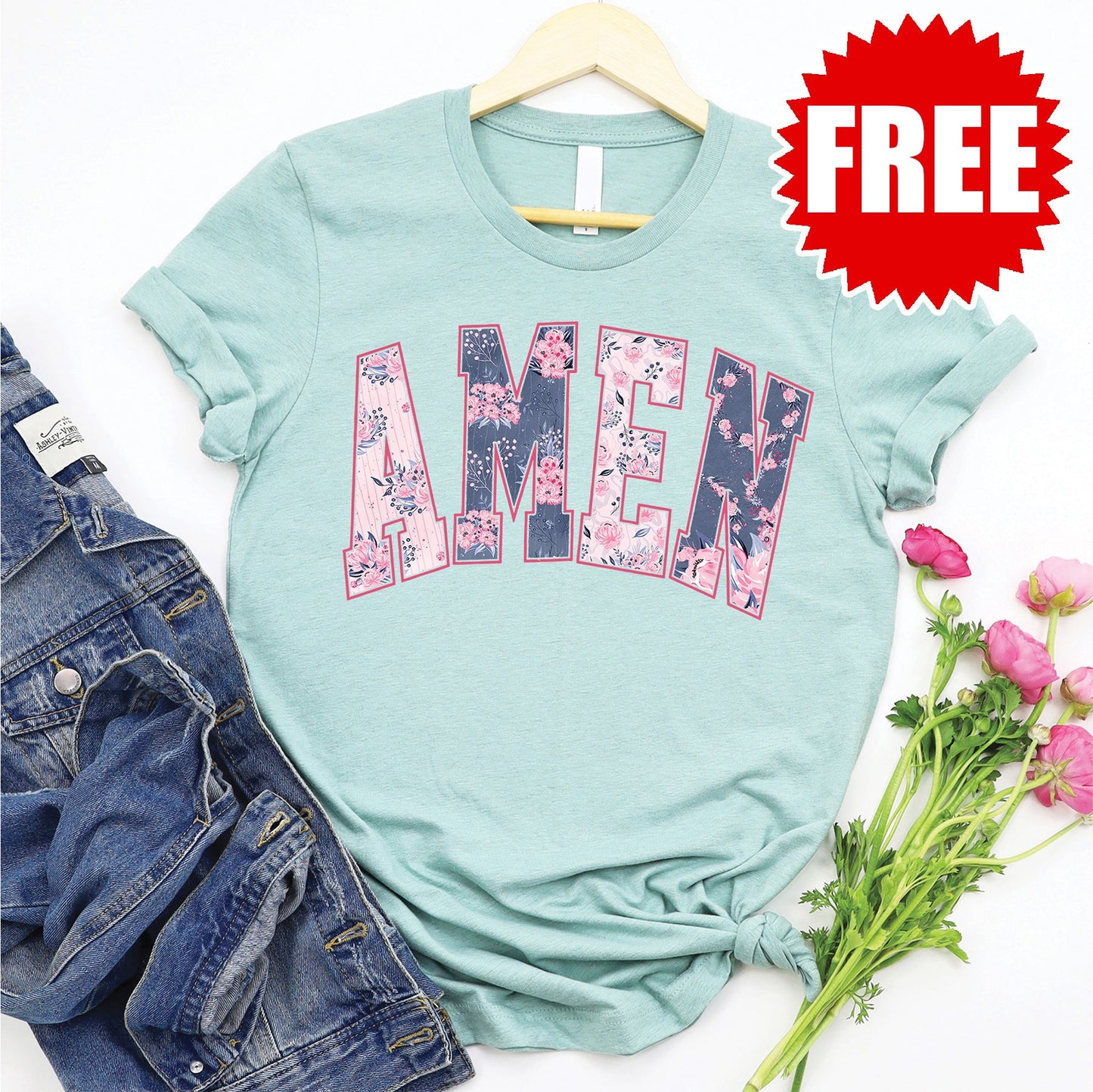 Amen Tee - Heather Dusty Blue - 0