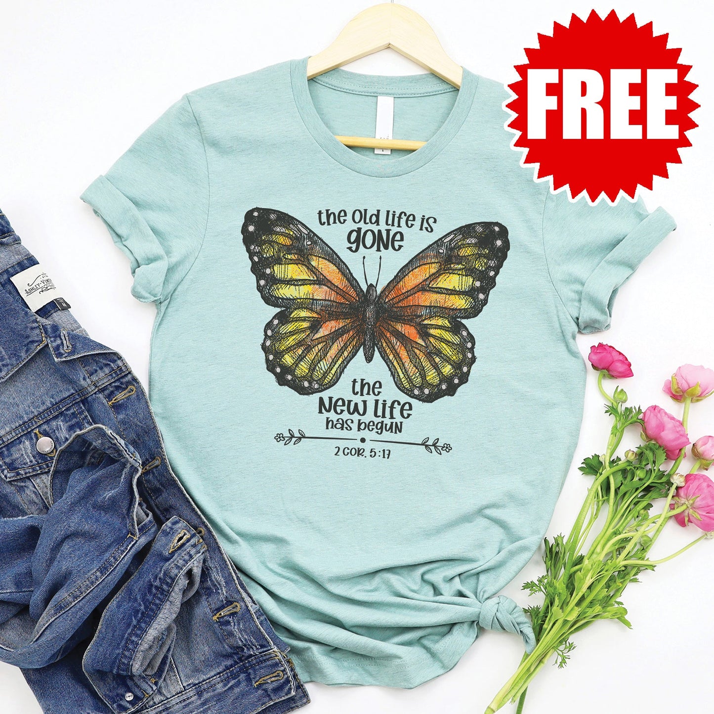 New Life Butterfly Tee - Heather Dusty Blue - 0