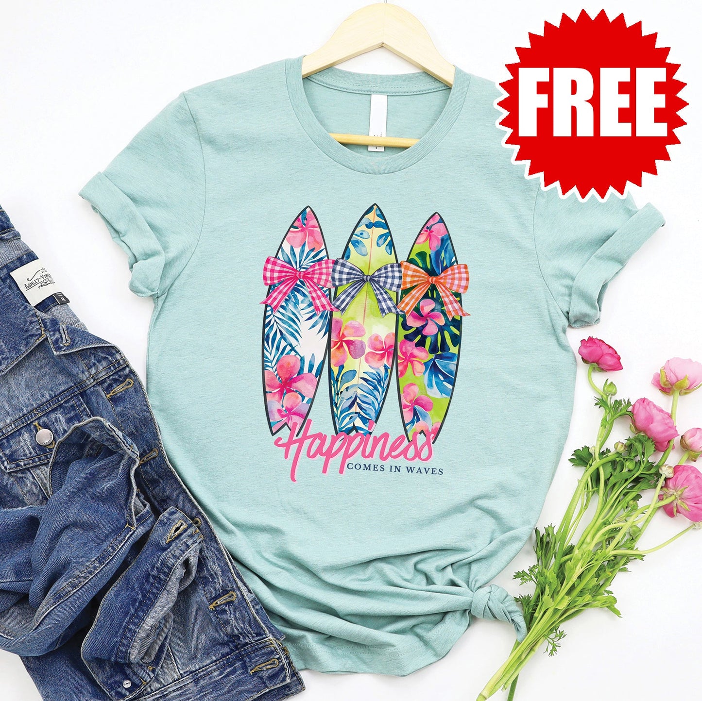 Happiness Tee - Heather Dusty Blue - 0