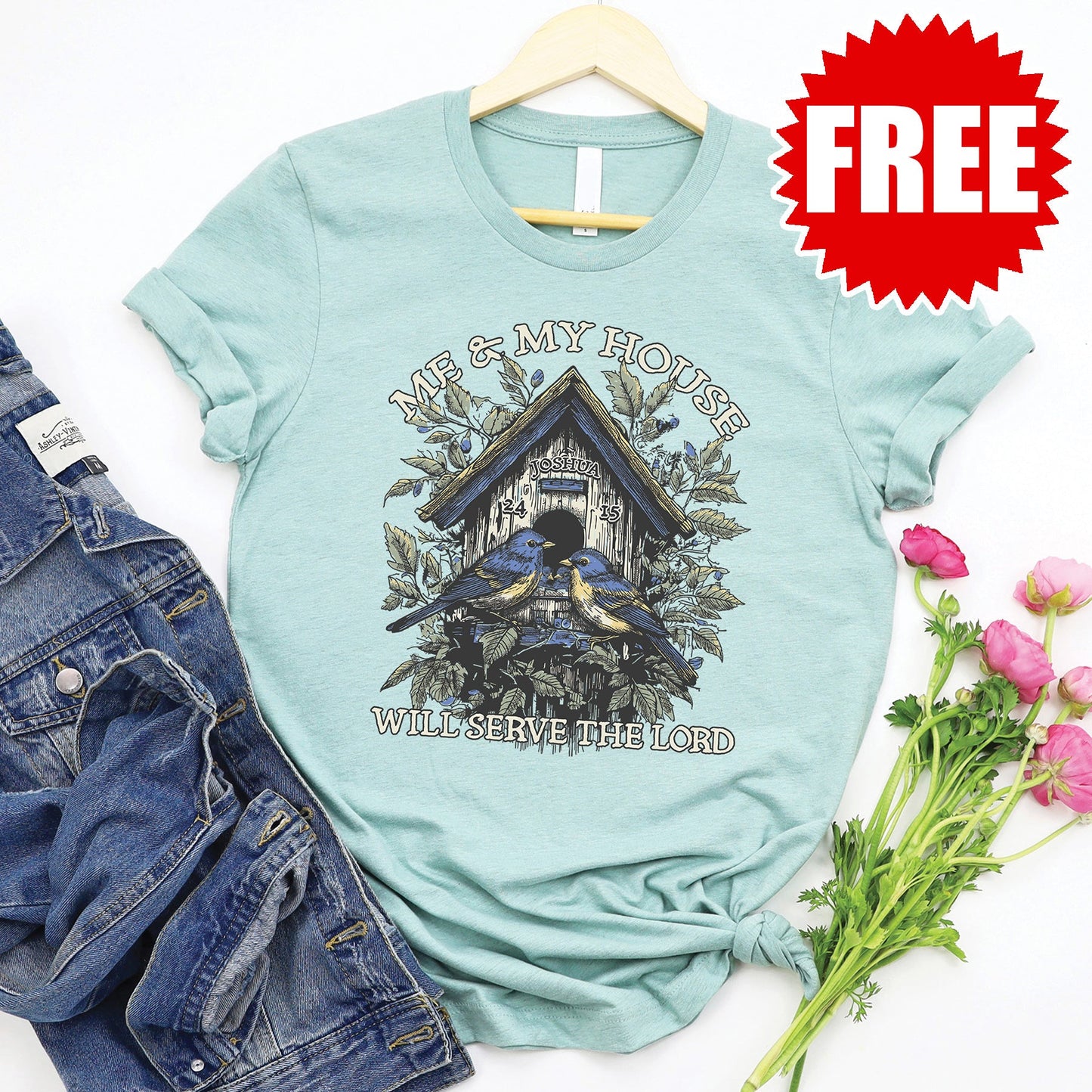 Me and My Bird House Tee - Heather Dusty Blue - 0