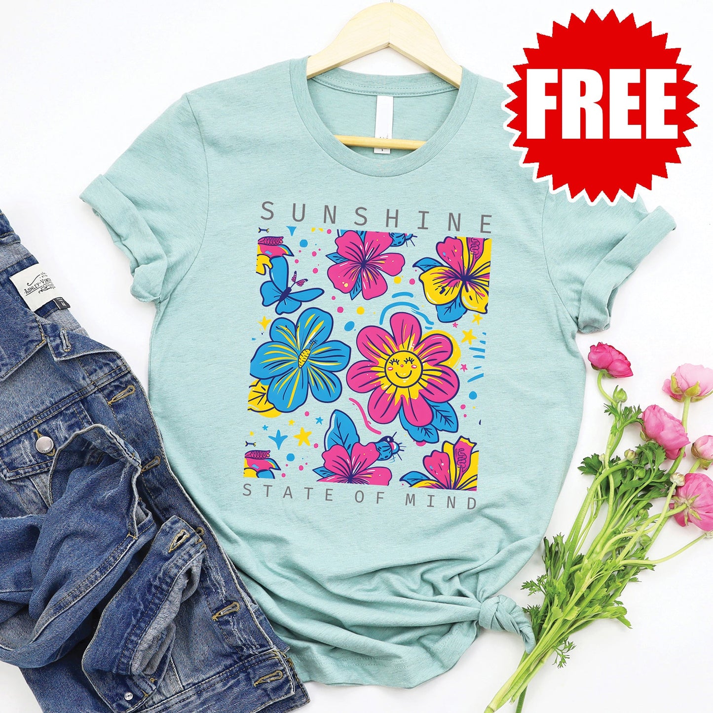Sunshine State Of Mind Tee - Heather Dusty Blue - 0