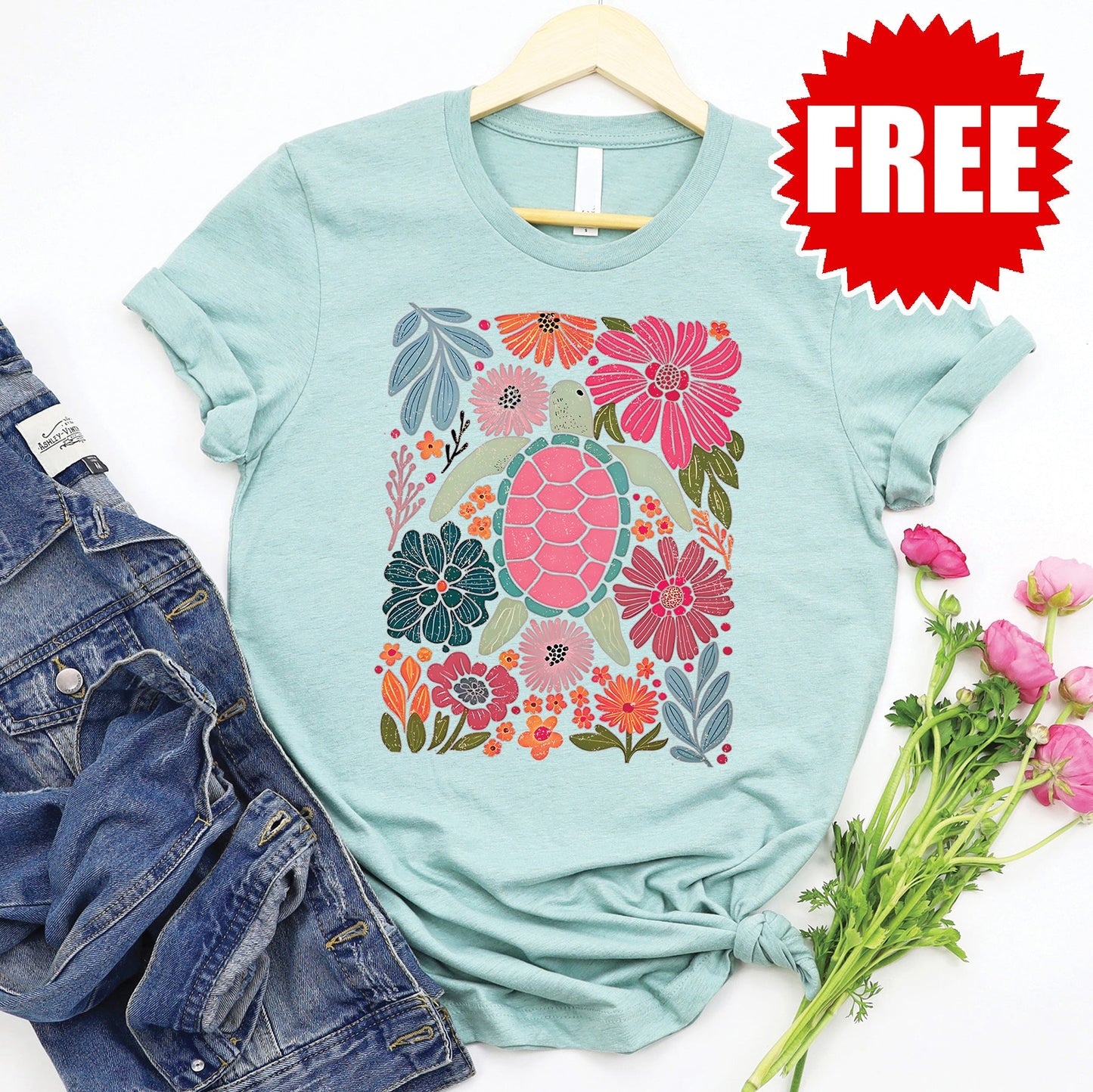 Turtle Tee - Heather Dusty Blue - 0