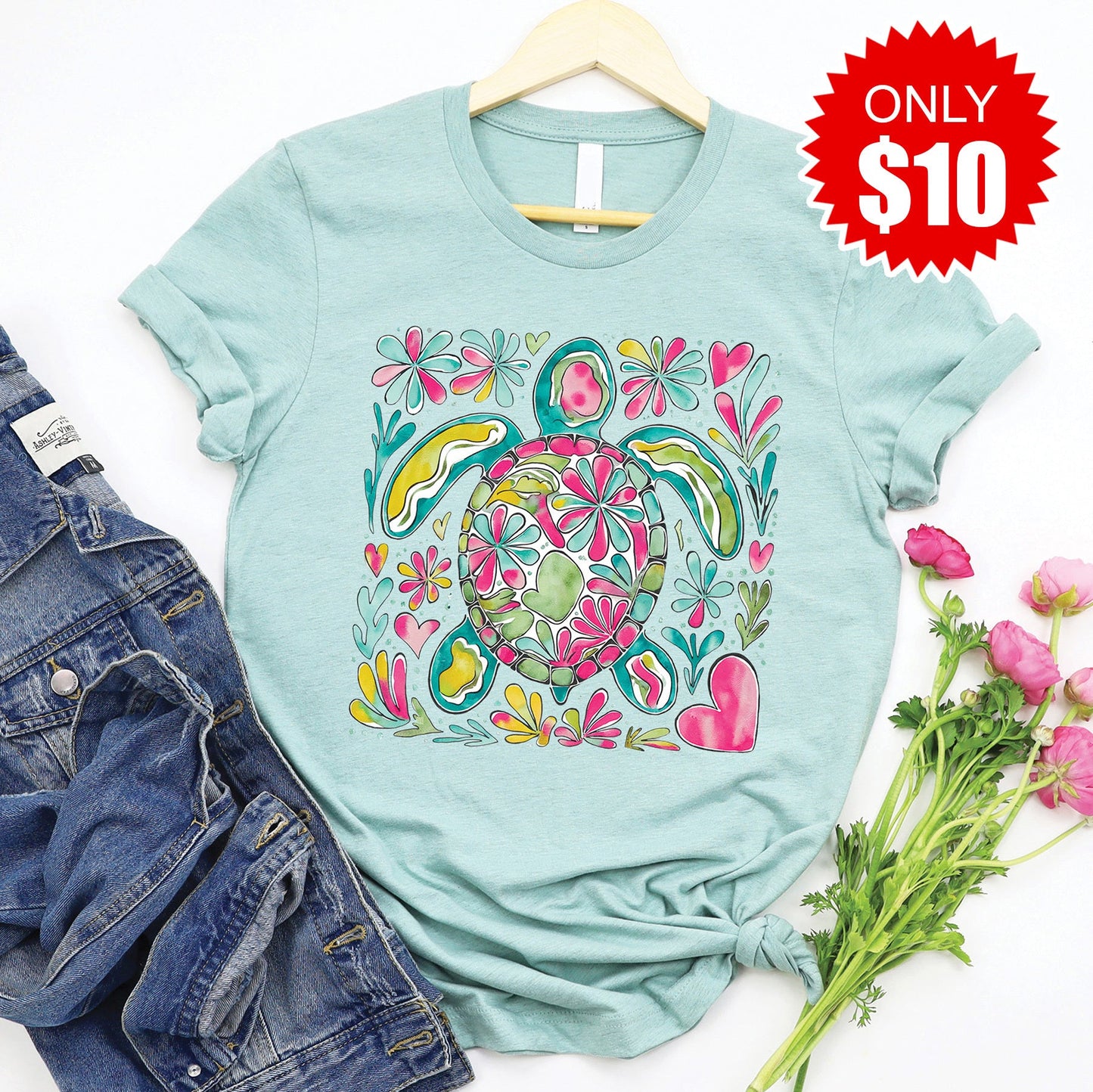 Turtle Floral Tee - 10 P