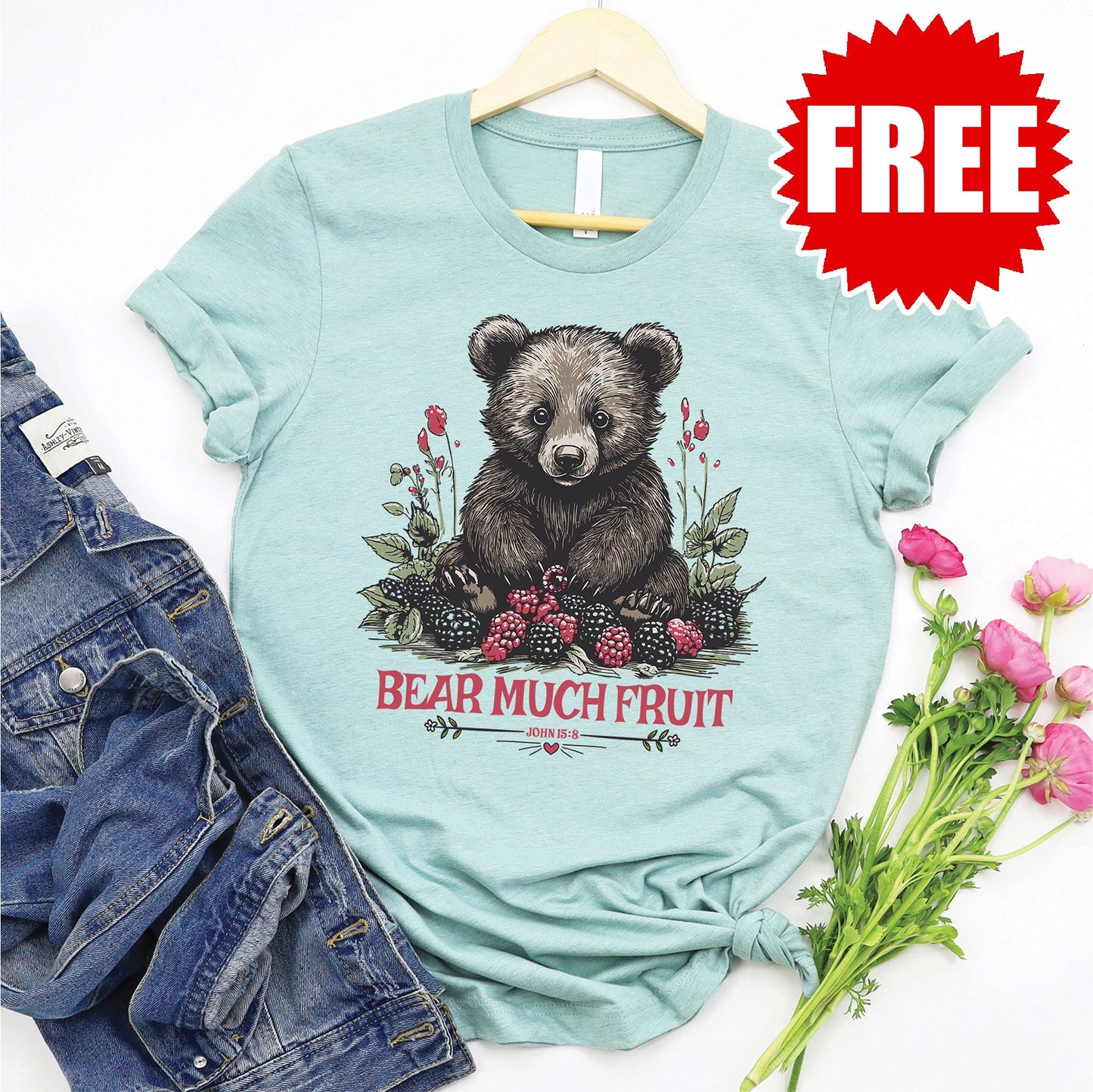 Bear Much Fruit Tee - Heather Dusty Blue - 0