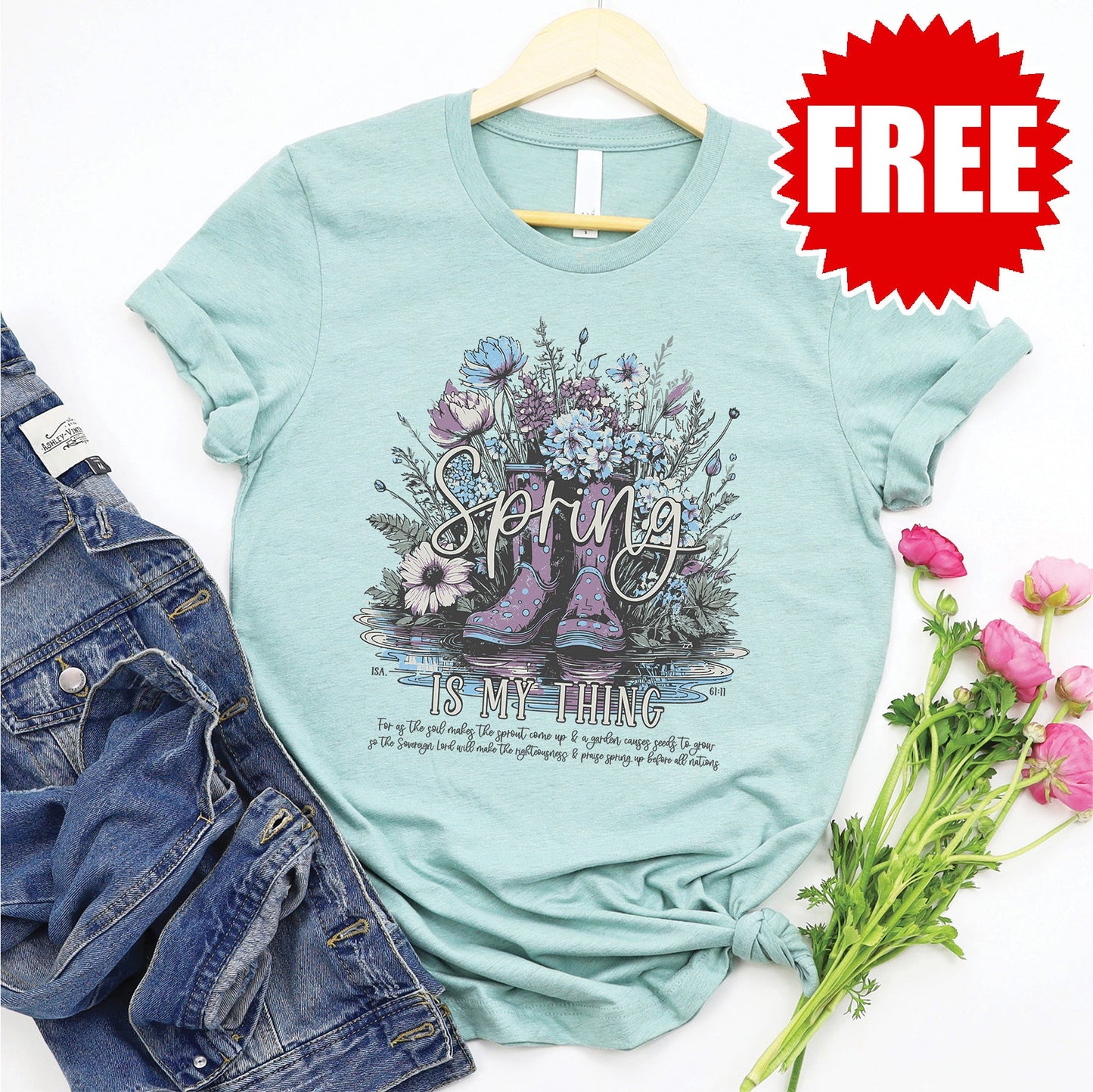 Spring is my Thing Tee - Heather Dusty Blue - 0