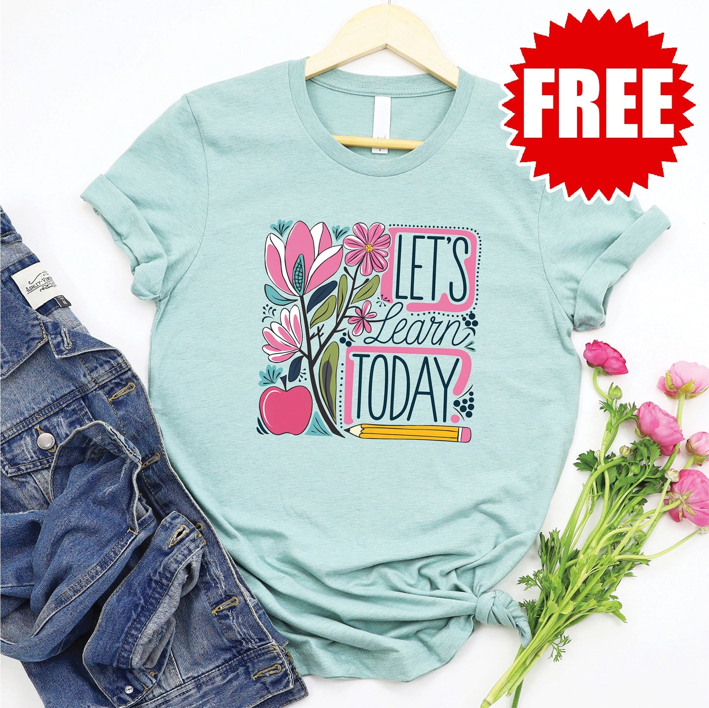 Learn Today Tee - Heather Dusty Blue - FREE