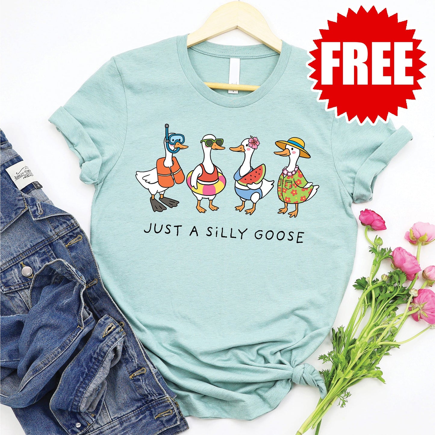 Silly Goose Tee - Heather Dusty Blue - 0