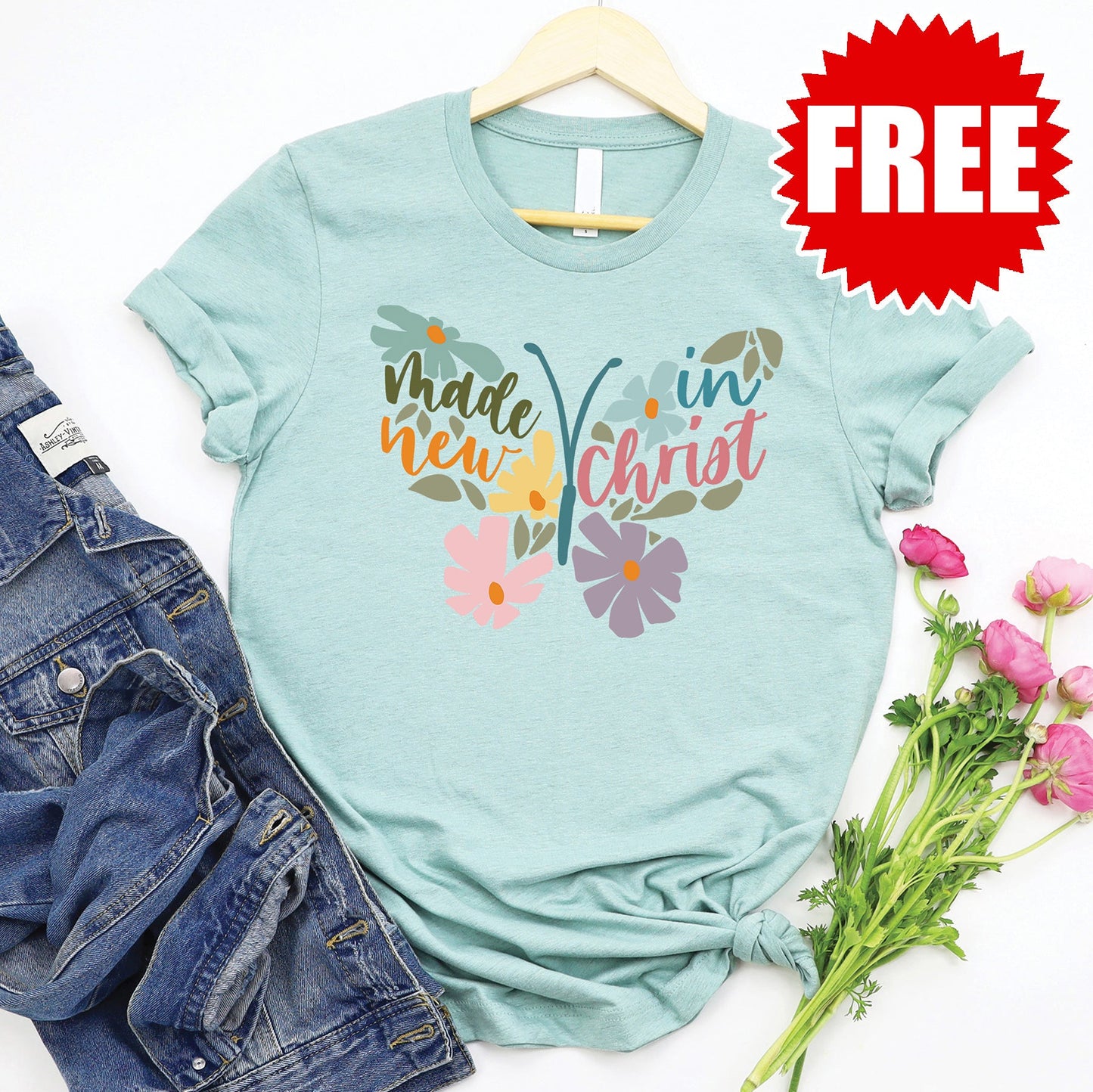 Made New In Christ Tee - Heather Dusty Blue - FREE