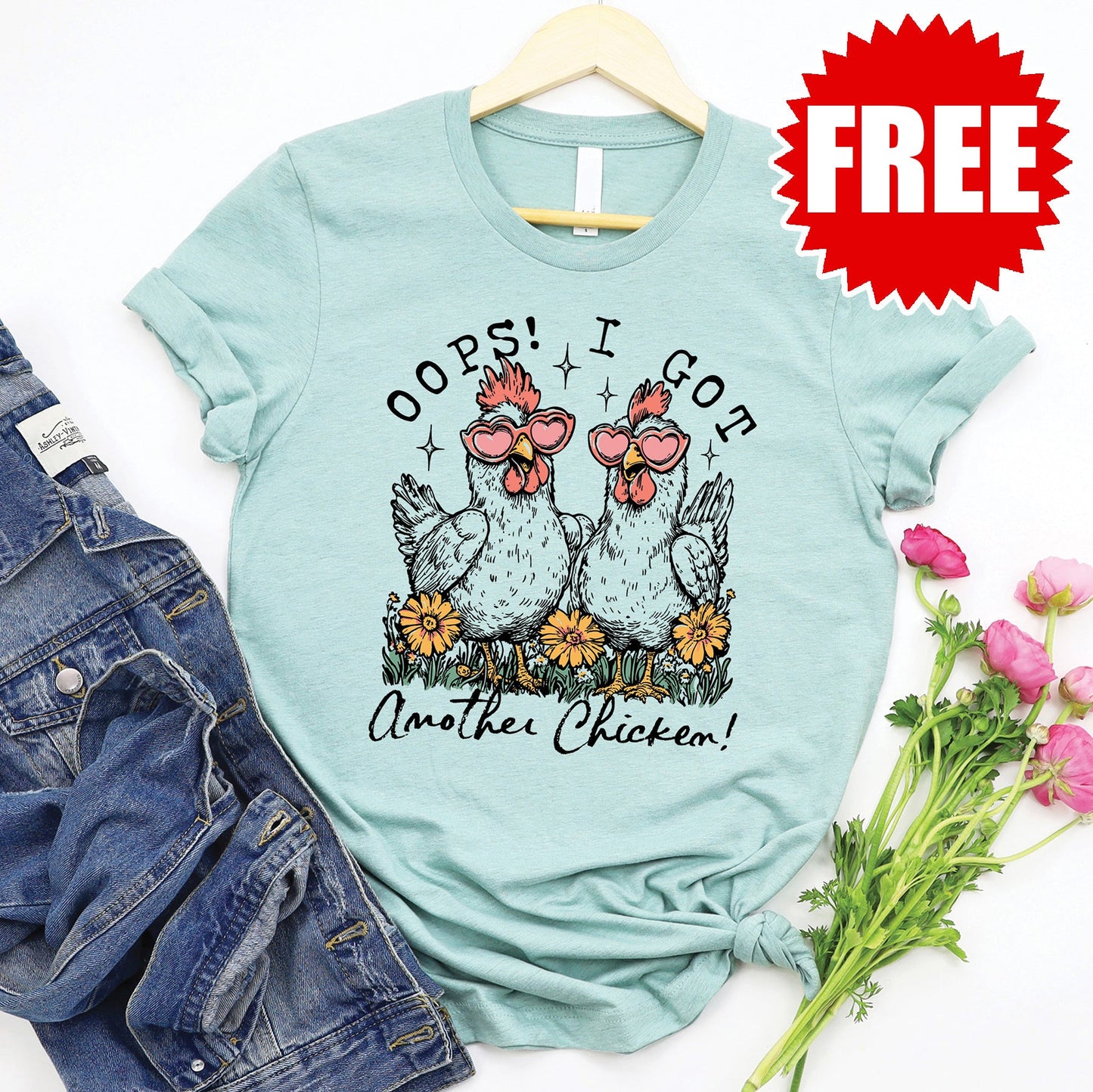 Another Chicken Tee - Heather Dusty Blue - 0