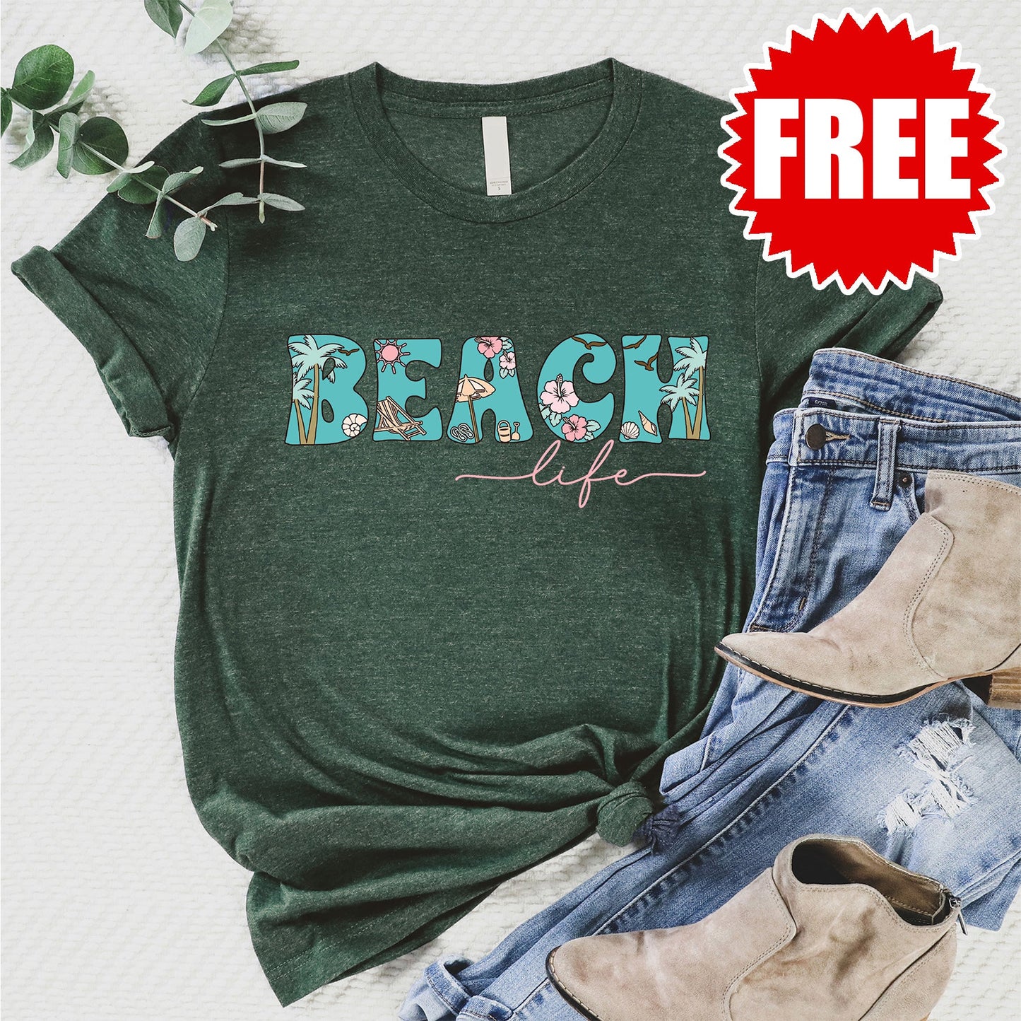 Beach Life Tee - Heather Forest - 0