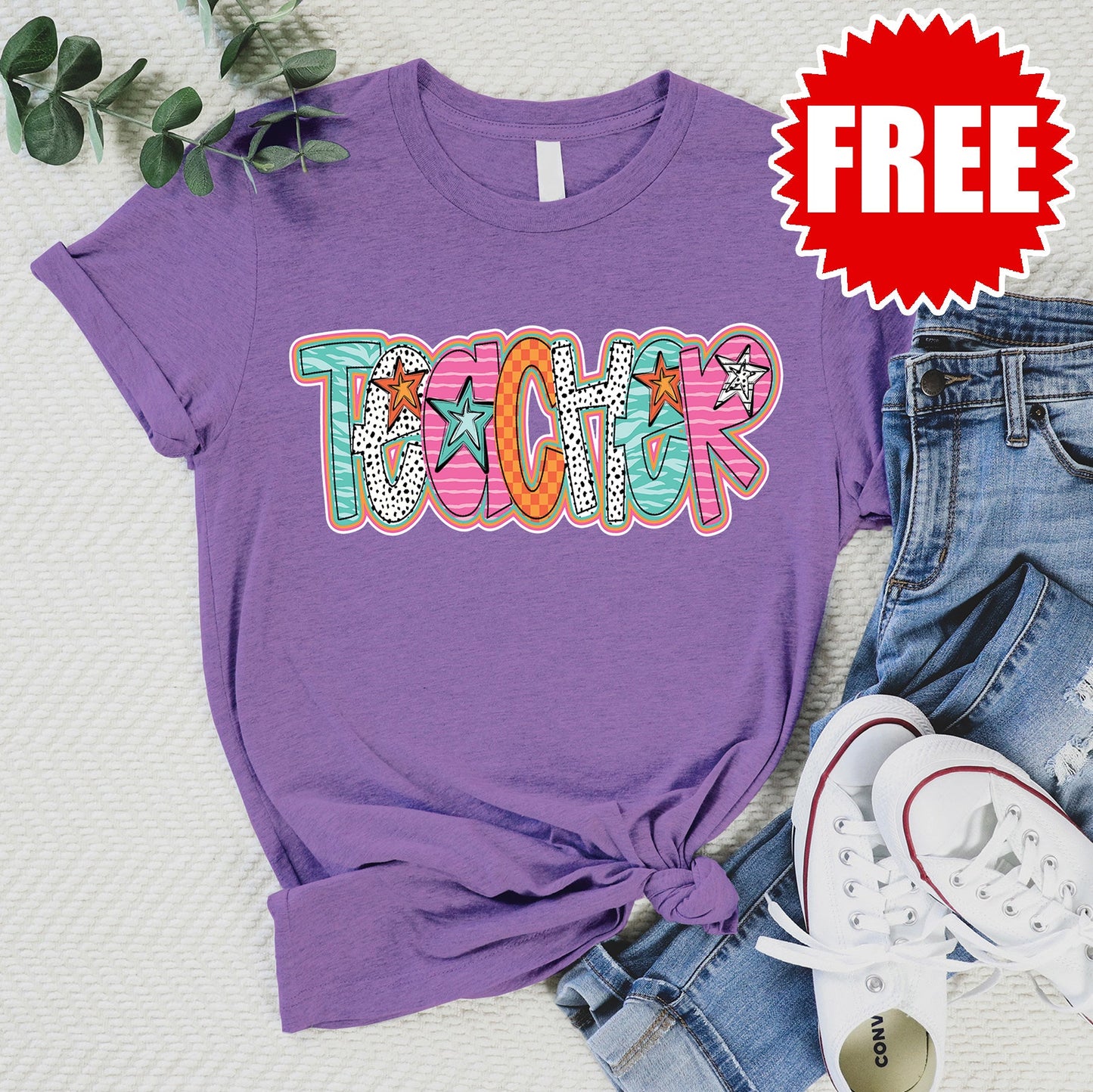 Teacher Stars Tee - Heather Grape - FREE