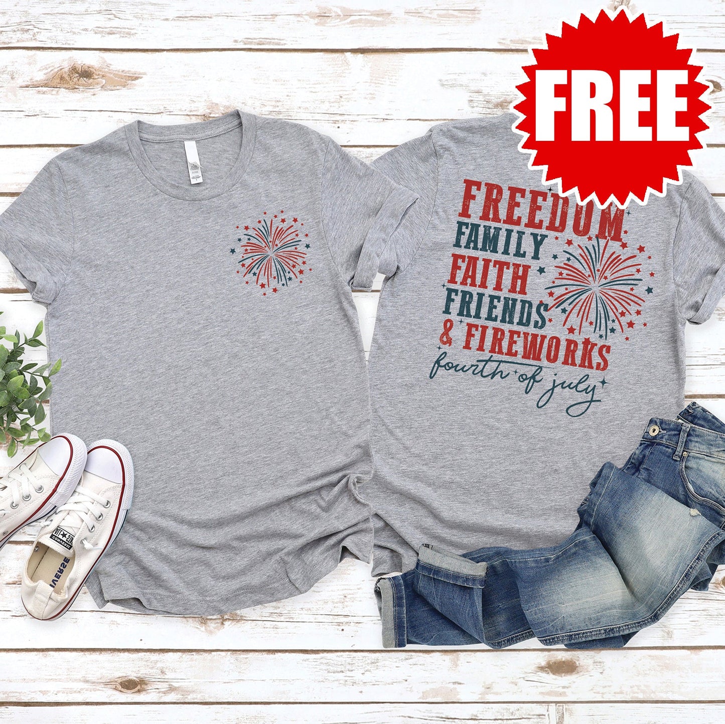 Fireworks 4th Of July Tee - Heather Grey - 0