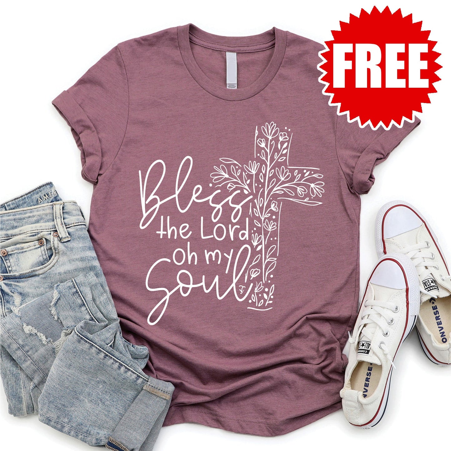 Bless The Lord Tee - Heather Hibiscus Style001