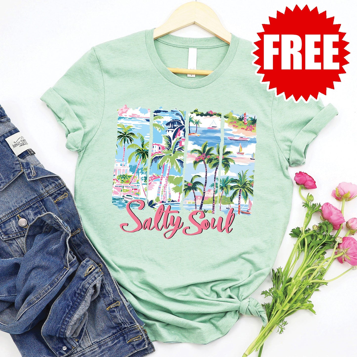 Salty Soul Beach Tee - Heather Honeydew - 0
