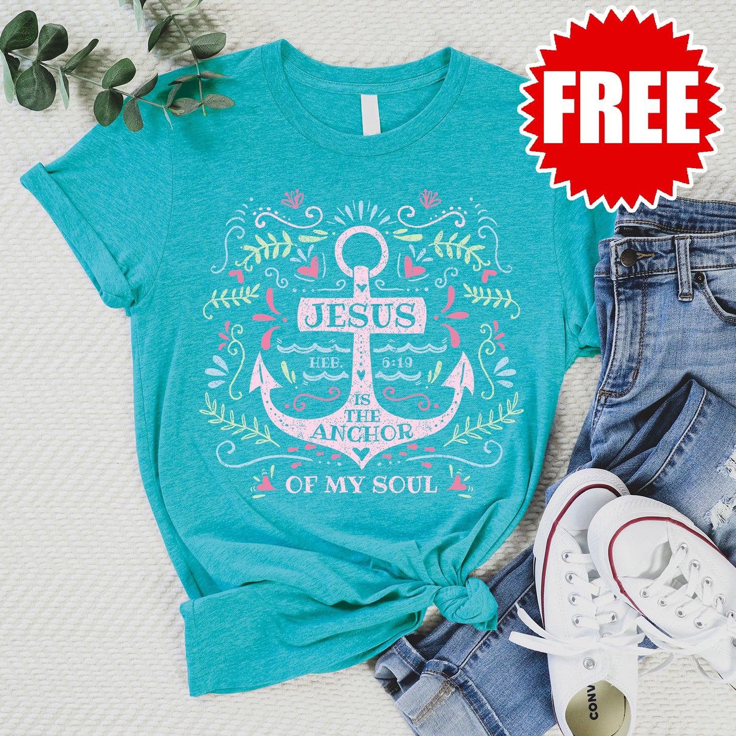 Jesus Anchor Tee - Heather Jade - 0