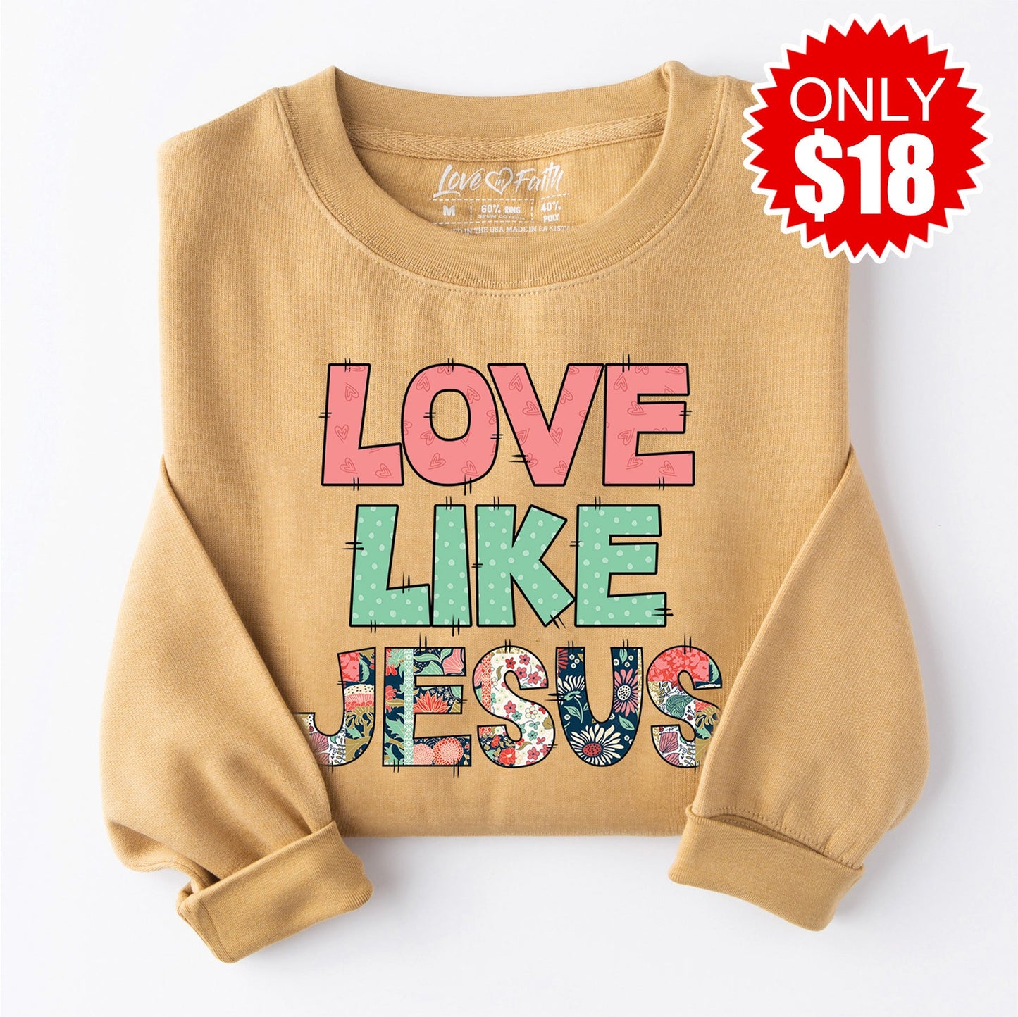 Love Like Jesus Crewneck Sweatshirt - Heather Khaki