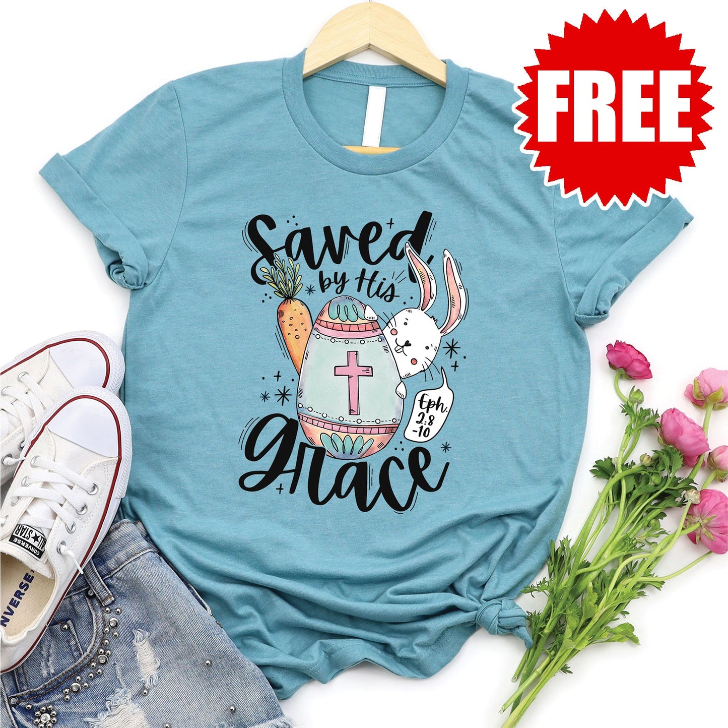 Saved by Grace Tee - Heather Lagoon Style001