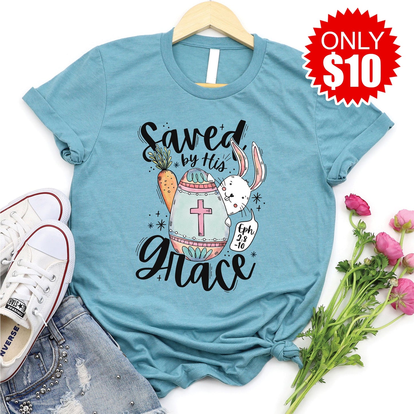 Saved by Grace Tee - Heather Lagoon