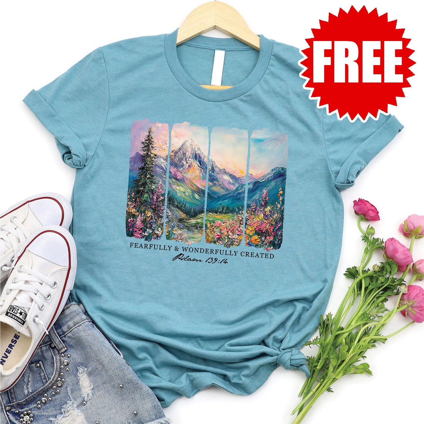 Fearfully and Wonderfully Created Tee - Heather Lagoon - FREE