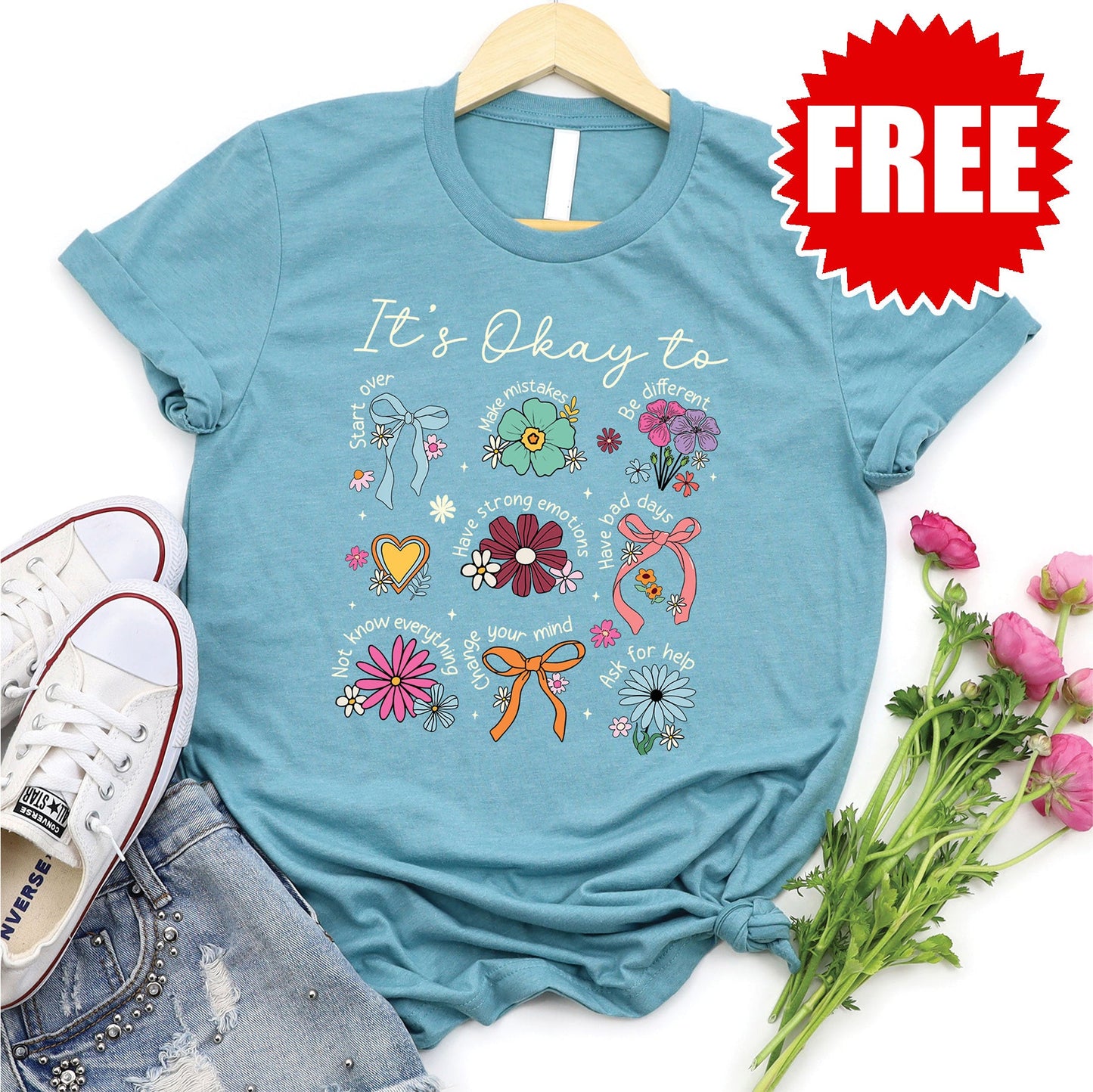 It's Okay Tee - Heather Lagoon - FREE