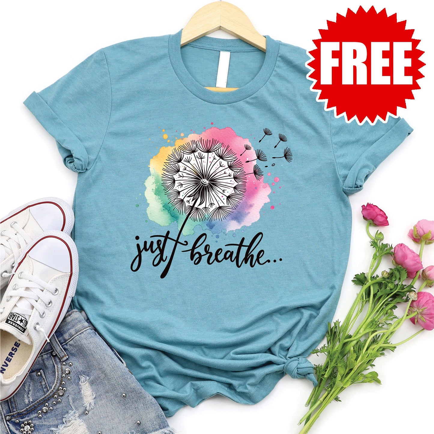 Just Breathe Tee - Heather Lagoon - 0