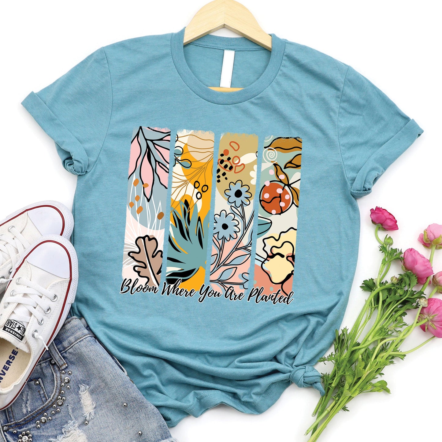 Bloom Where You Are Planted Tee - Heather Lagoon - 0