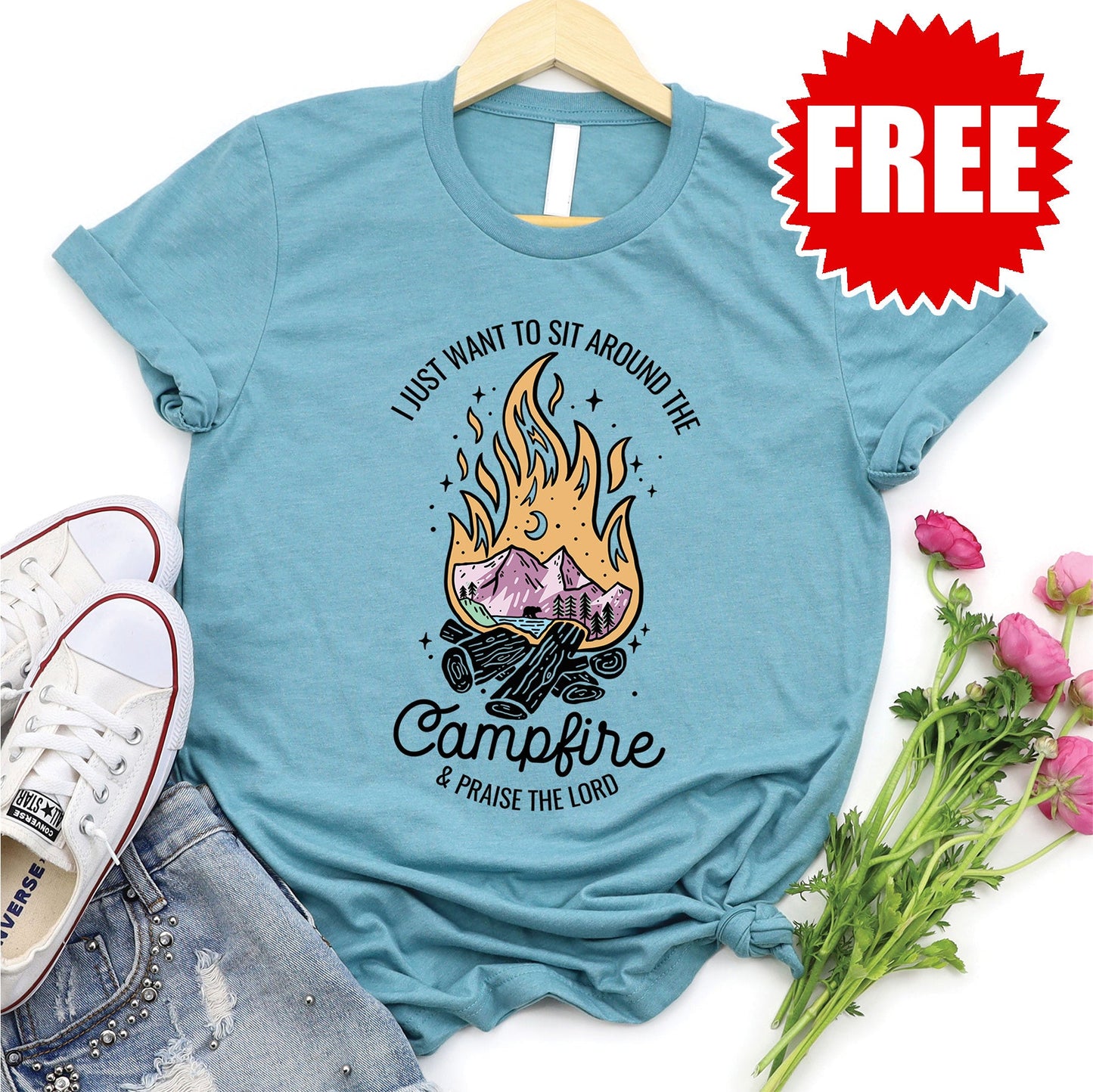 Campfire Tee - Heather Lagoon - 0