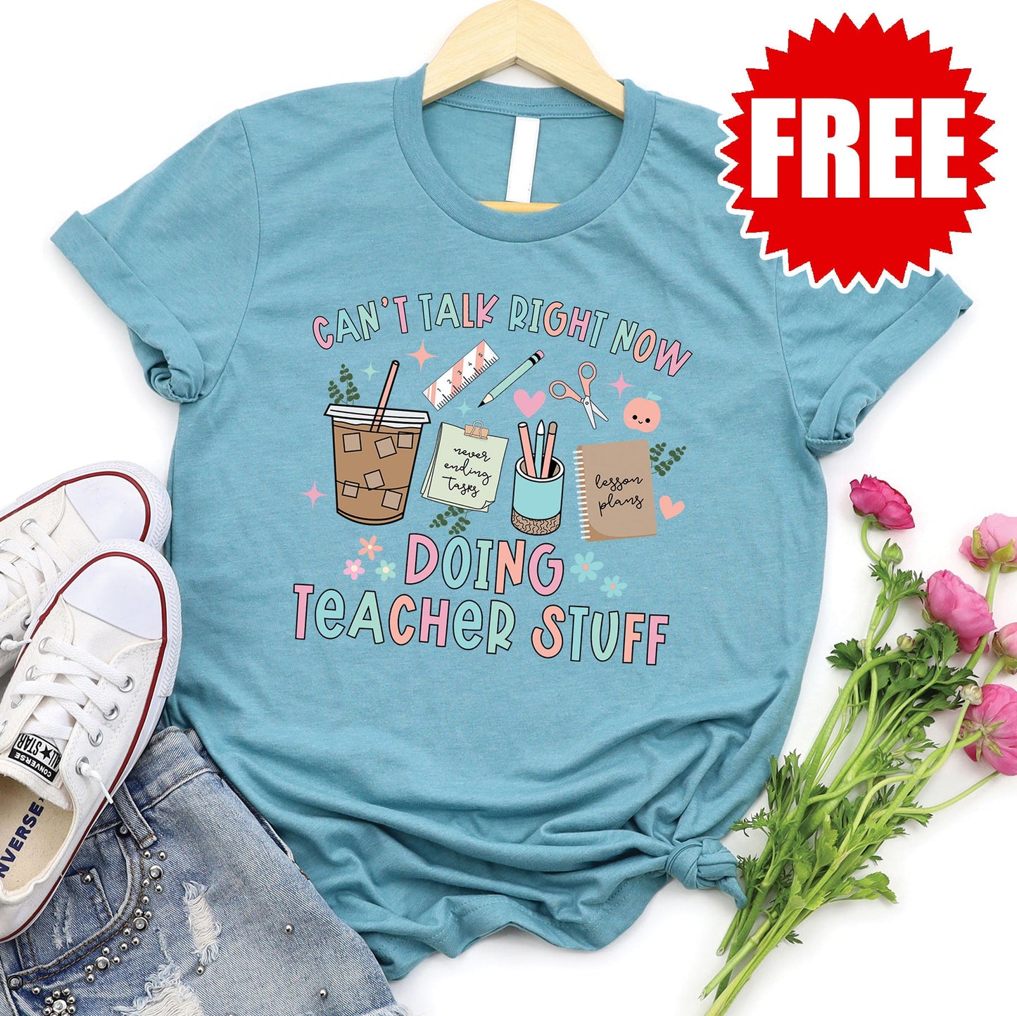 Teacher Stuff Tee - Heather Lagoon - FREE