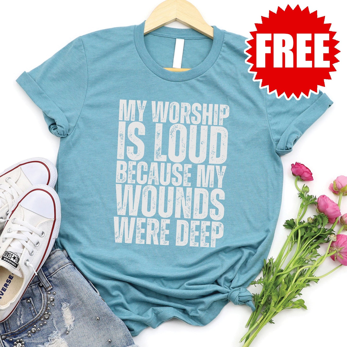 My Worship is Loud Tee - Heather Lagoon - 0