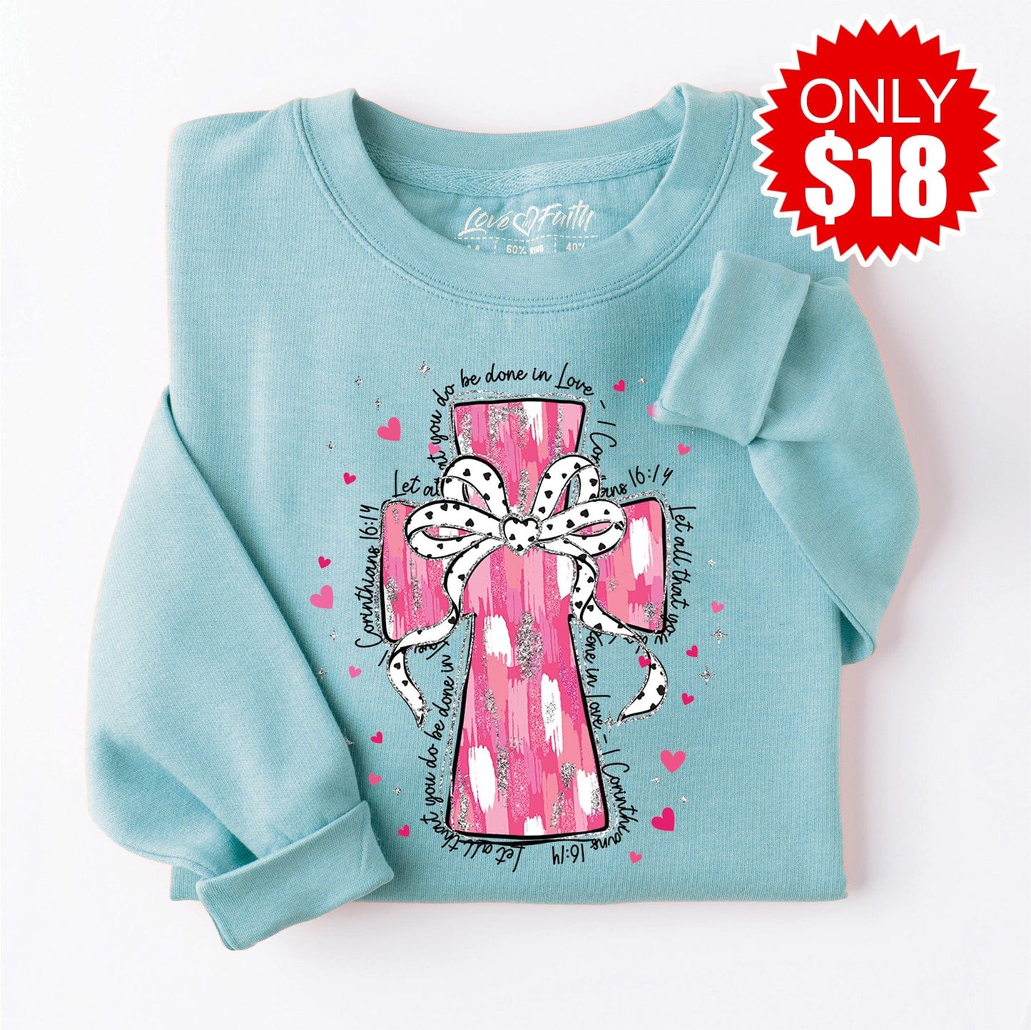 Let All You Do Cross Crewneck Sweatshirt - Heather Lagoon