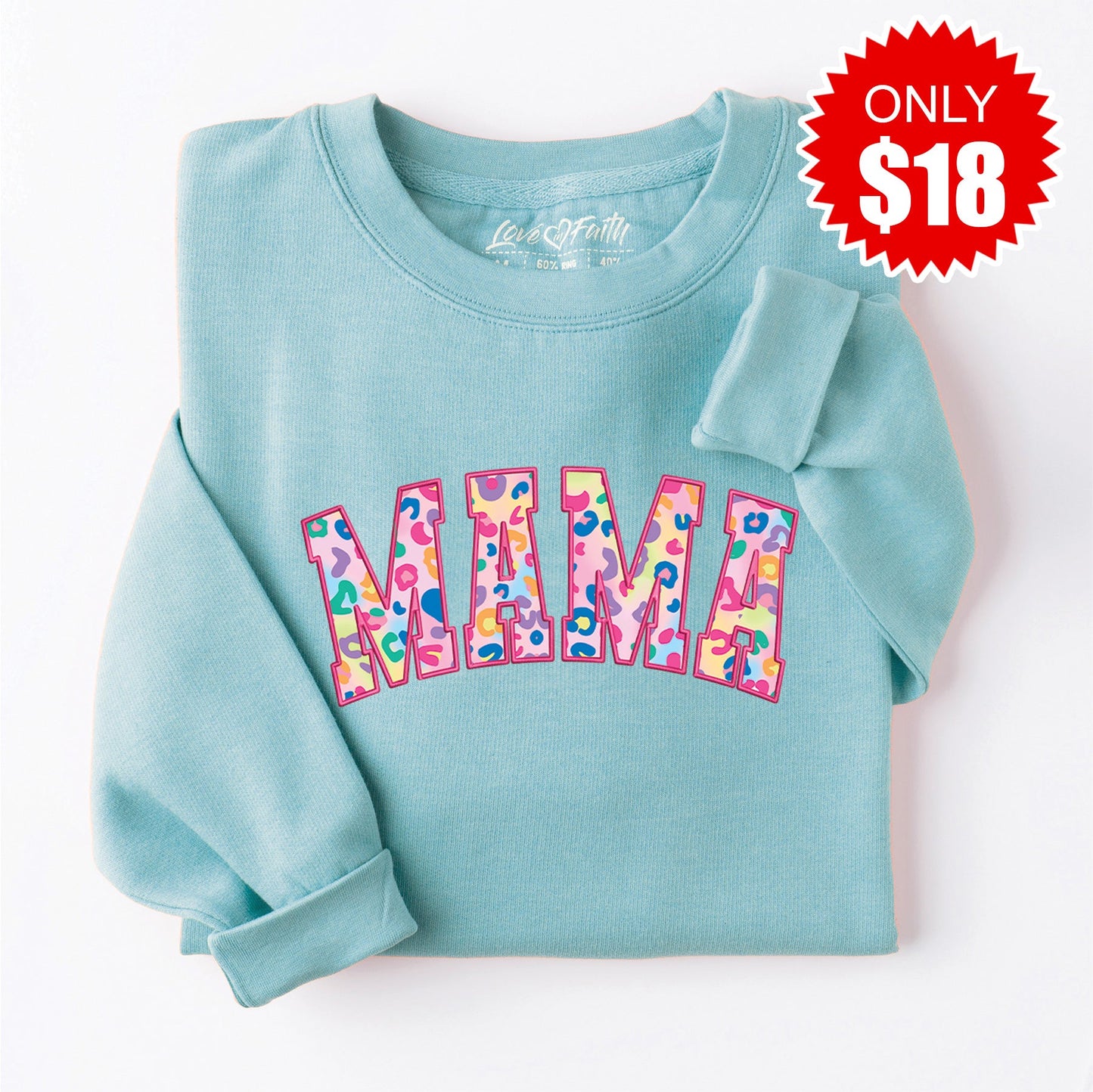 Mama Varsity Crewneck Sweatshirt - Heather Lagoon