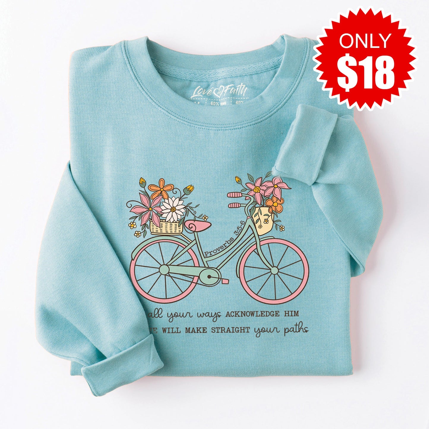 Walk By Faith Sweatshirt - Heather Lagoon - 18